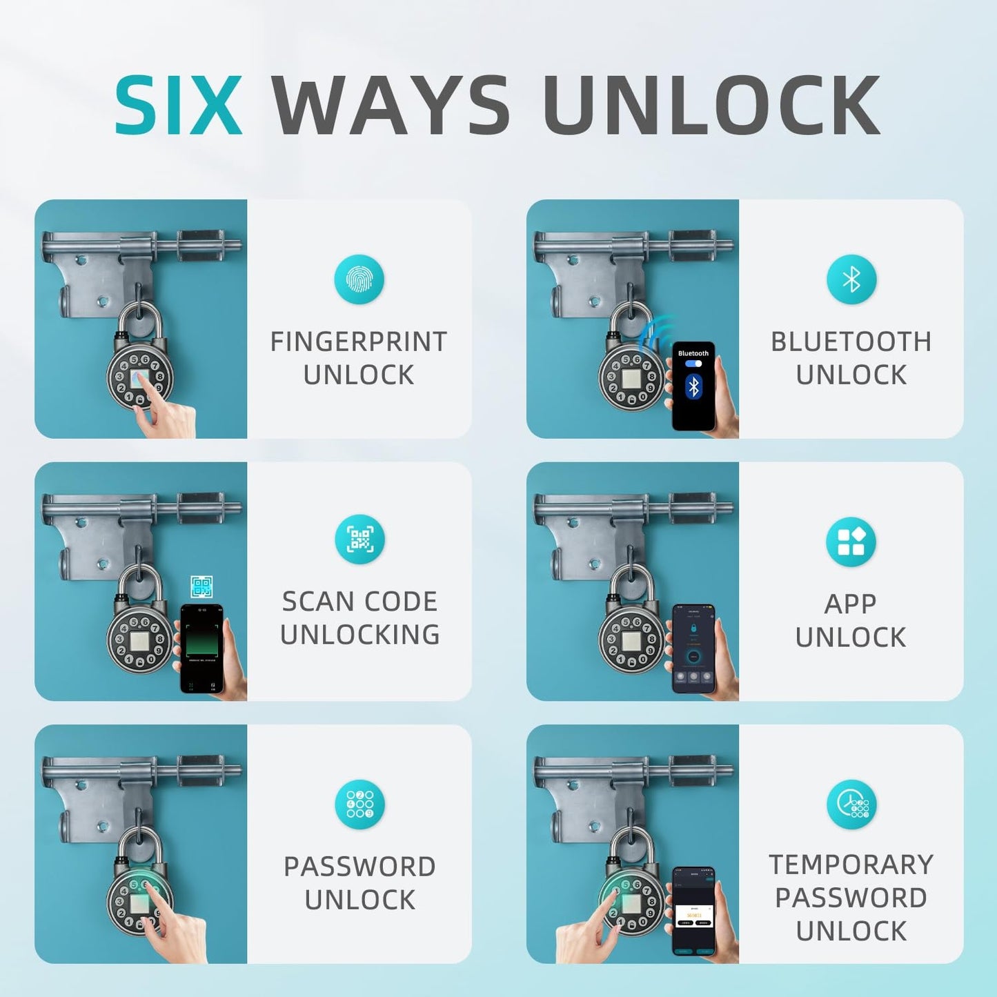SFW Fingerprint Padlock, Bluetooth Pad Locks with Code, Water Resistant Smart Padlocks with Mobile App, Suitable for Gym, Sports Facilities, Bicycles, Schools, Luggage and Lockers