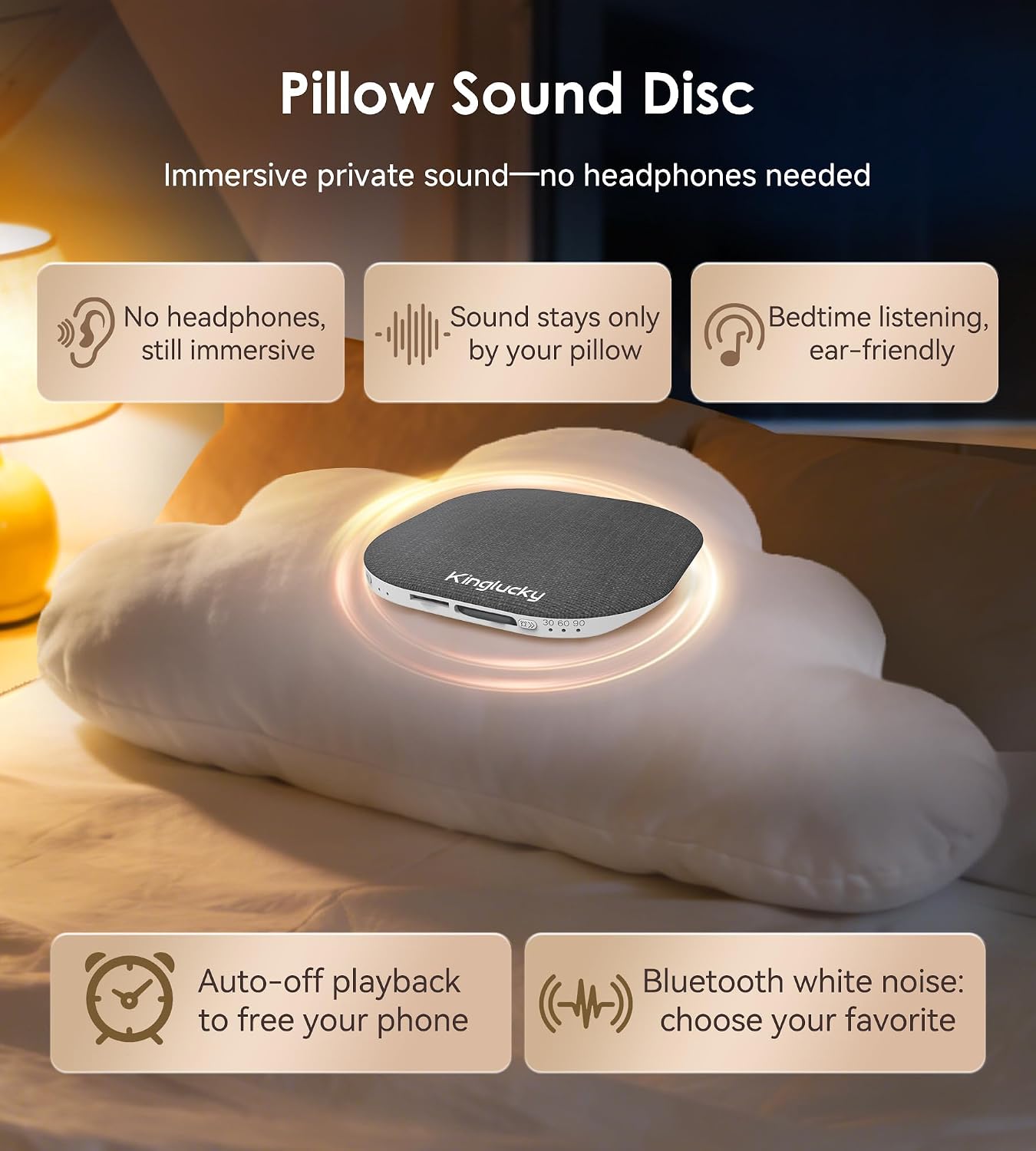 King Lucky Under Pillow Speaker Bluetooth Mini Sleep Speaker with Built-in White & Pink Noise Sound Machine