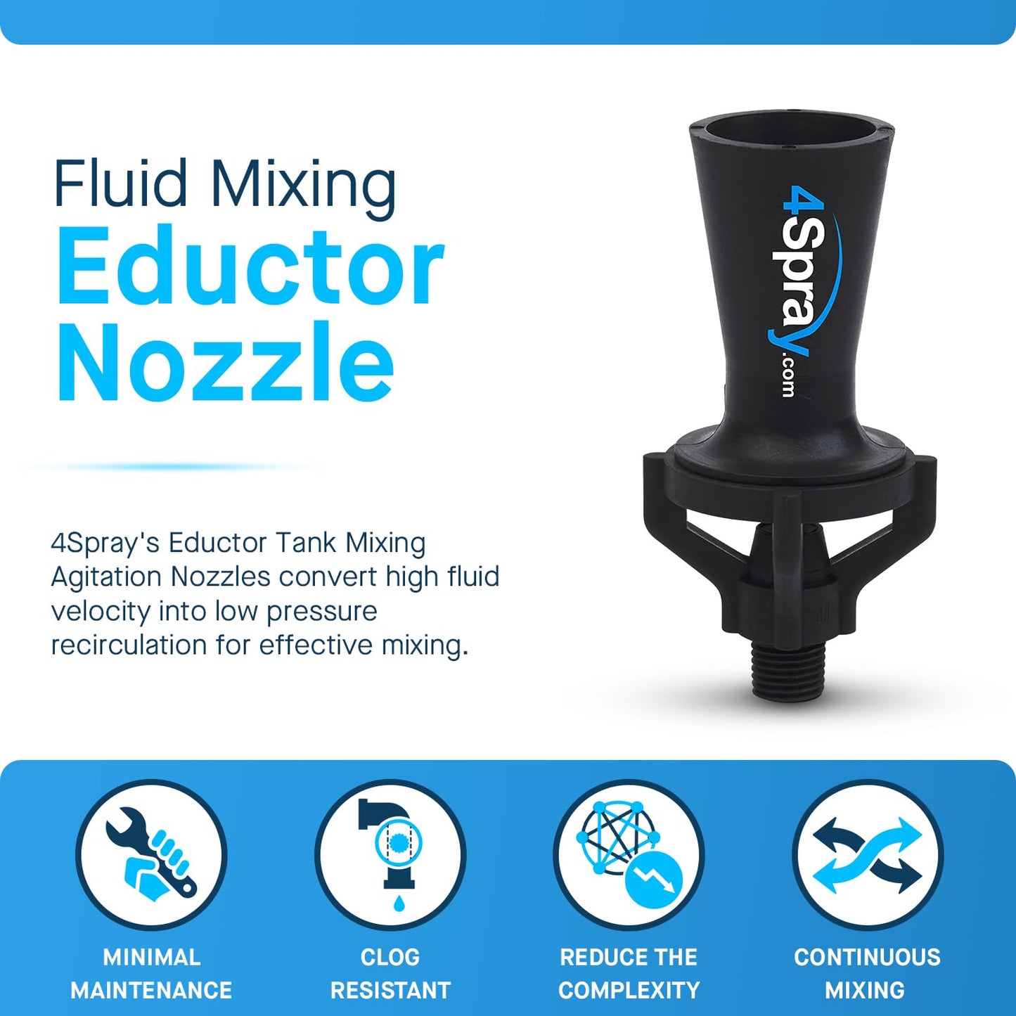 4Spray Eductor Nozzle - NPT Fluid Mixing Eductors - Glass Reinforced Polypropylene - Minimal Maintenance and Clog Resistant Tank Mixing Agitation Nozzles - 1.5 inch (20 Count)