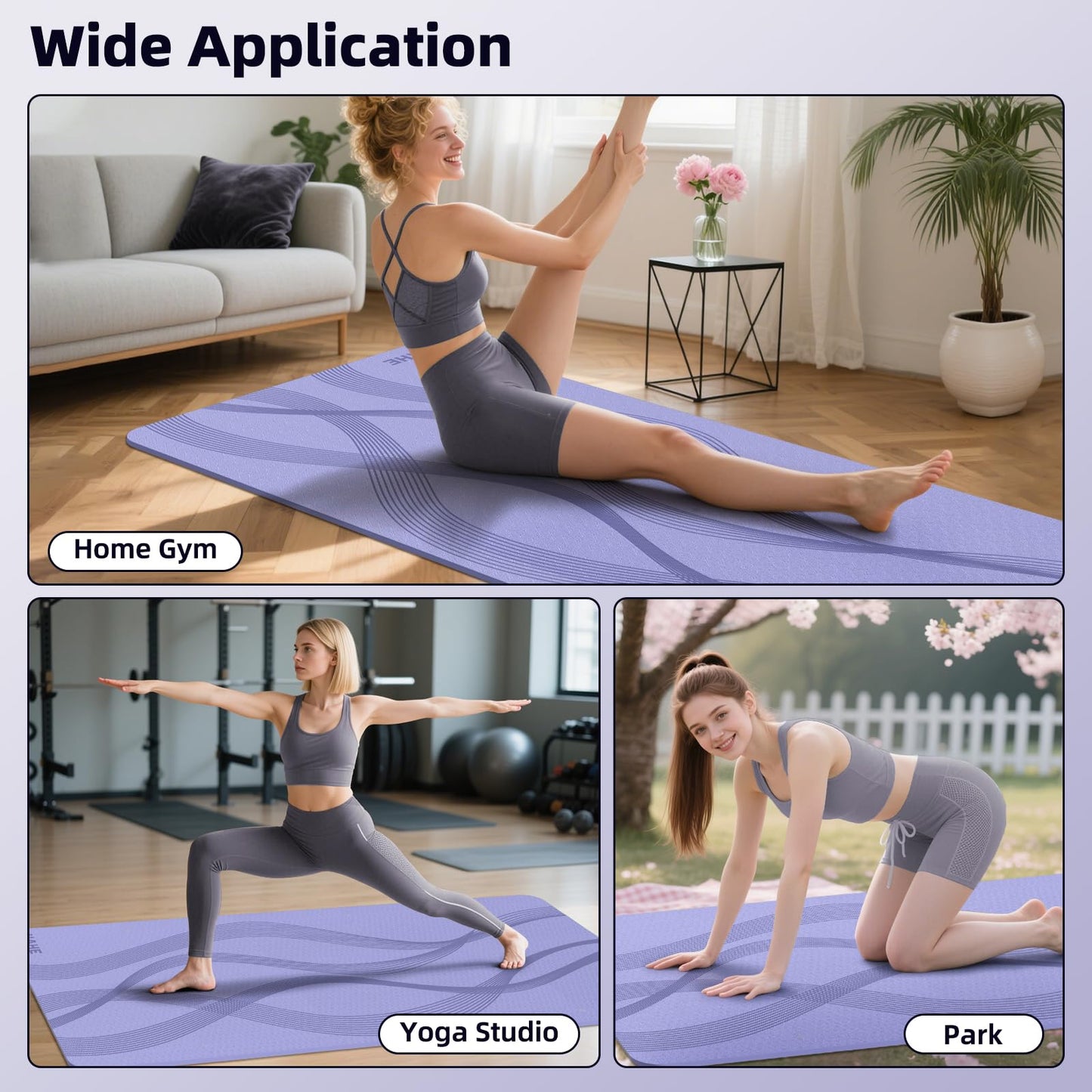 Yoga Mat High Density Exercise Mat, 76"x32"x0.27"Thick Wide & Large Yoga Mat for Women Men, Professional POE Workout Mat for Yoga, Pilates, Fitness & Stretching (Lavender Purple)