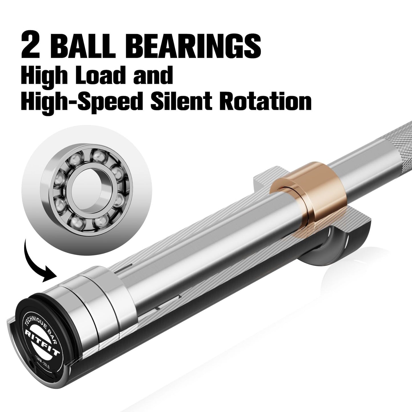 RITFIT Olympic Barbell 4ft/6ft - 2 Inch Weight Bar for Strength Training, Weightlifting, Squat, Deadlift, Bench Press, Curl, Overhead Press - 350lbs/500lbs Capacity 4FT Silver with Collar