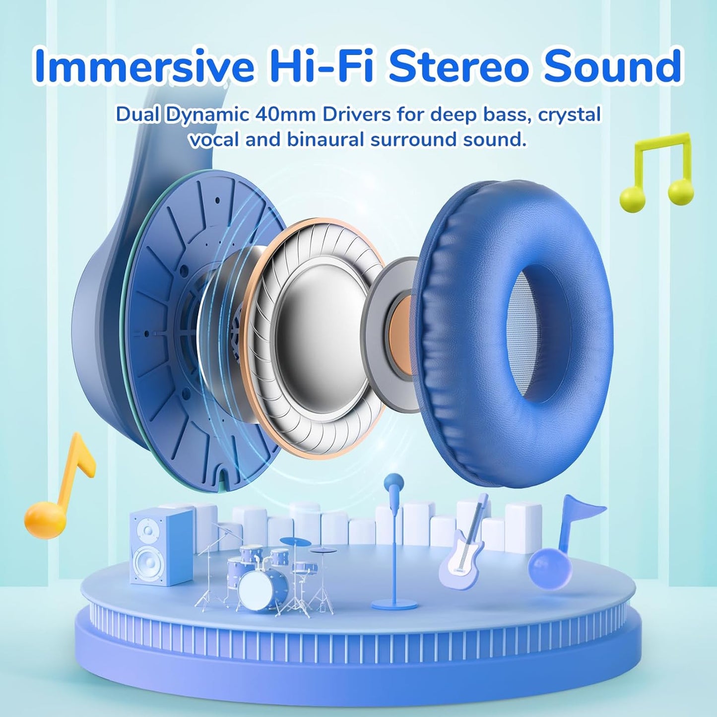 K3 EarFun Kids Headphones, USB Type C Over Ear Headphones for Kids, Volume Limit, HD Stereo Sound, Comfortable Fit