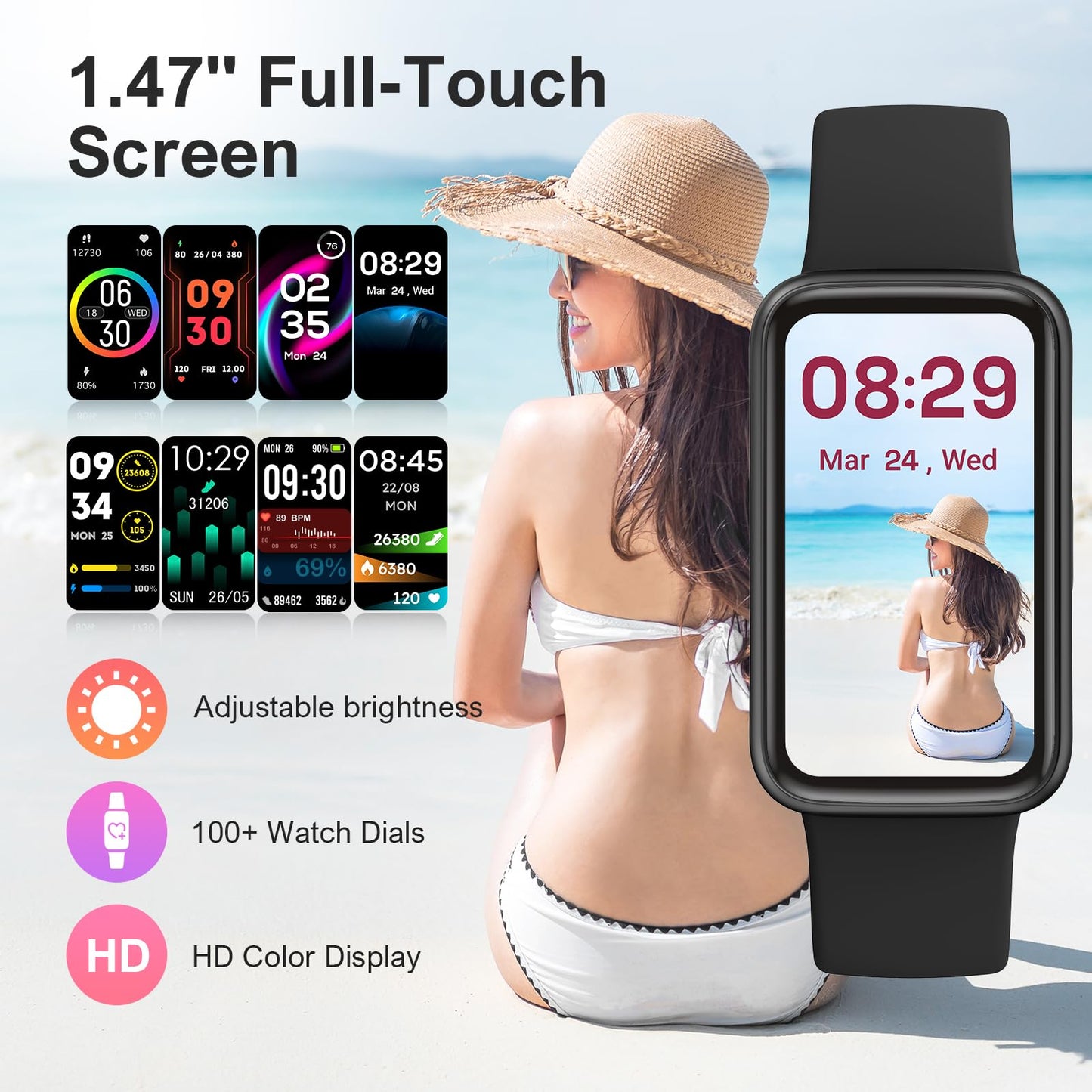 VMQIPNS Fitness Tracker,Smart Watch with 24/7 Heart Rate Blood Oxygen Sleep Monitor,1.47" HD Touchsreen with Step & Calorie Counter 100+ Sport Modes Health Activity Trackers for Men and Women (Black)