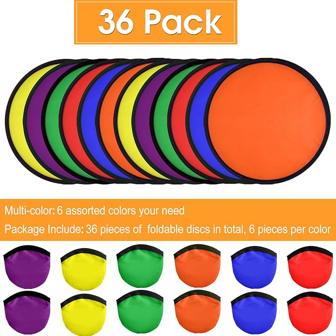 Mototo 36 Pieces Foldable Flying Disc Fans with Bag Folding Pocket Toy Set for Kids Fun Birthday Party Favors Summer Outdoor Activity Game Halloween Christmas, 6 Colors (Colorful 1)