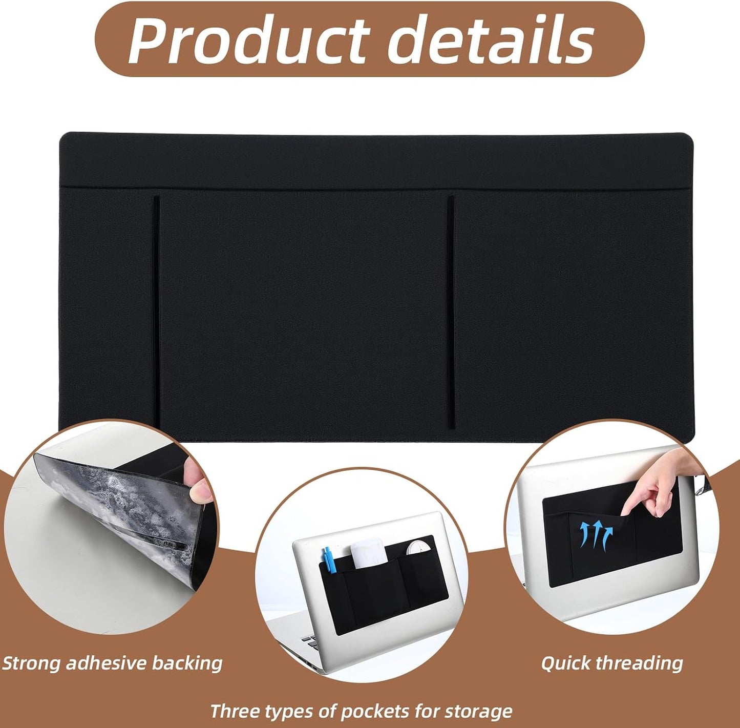 Qulkws 3-Pocket Headset Adhesive Pouch for Laptop Mouse Holder for Laptop Stick on Portable Drive Sleeve Reusable Mouse