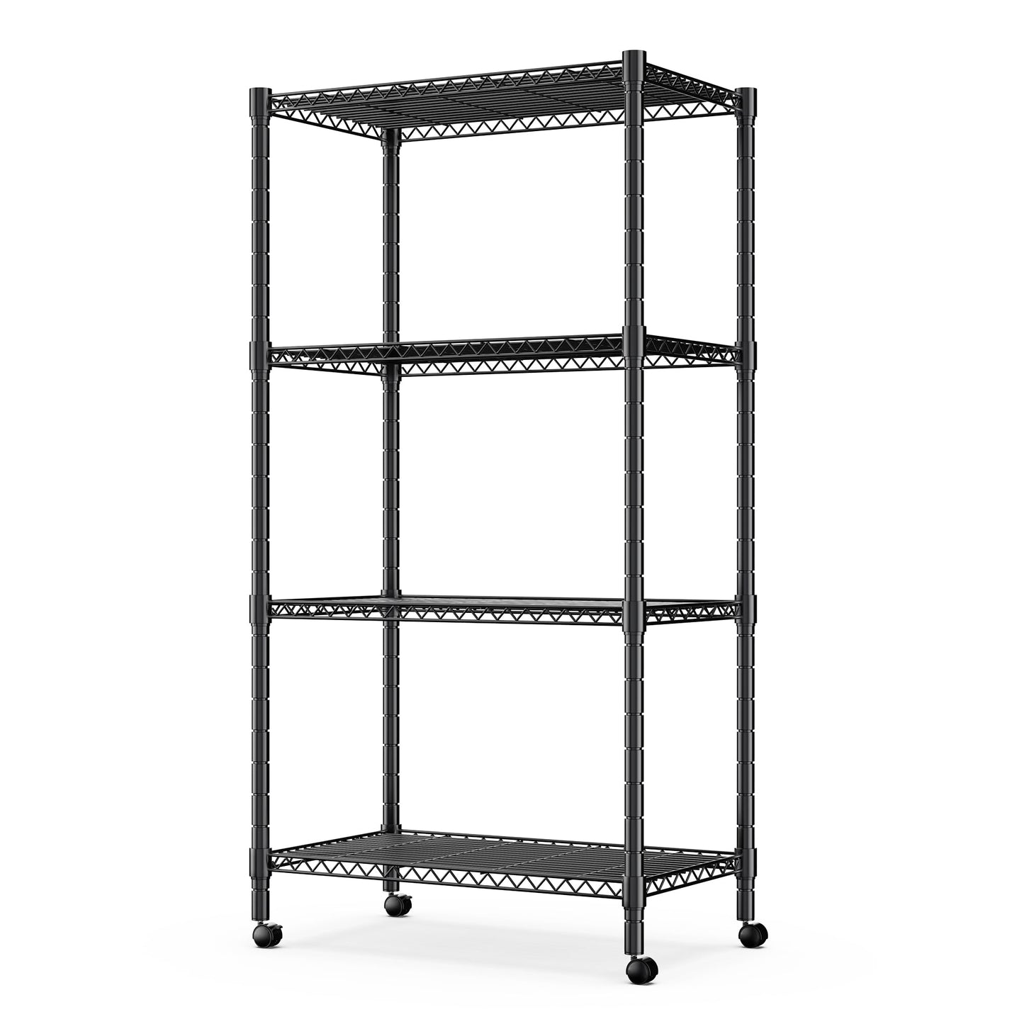 Simple Deluxe 4-Tier Heavy Duty Adjustable Storage Shelf with Wheels, 23.23”W x 17.63”D x 47.24”H, Wide Mobile Metal Shelving Unit, Easy Assembly for Living Room, Office,Black