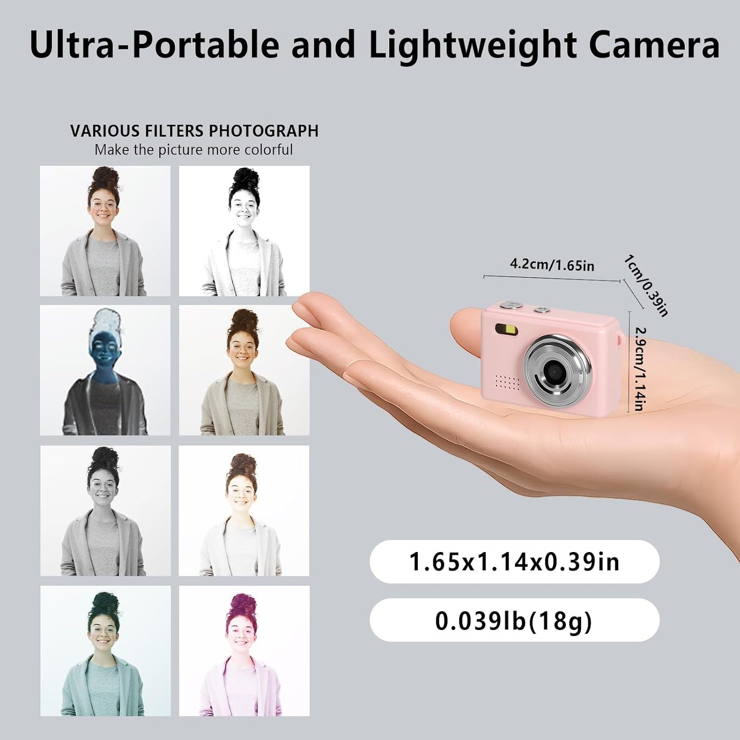 Mhaohuofu 1080p 32GB 6 0.96" 100 Pink1) Mini Keychain Camera, FHD Mini Digital Camera with SD Card, Flash, Creative