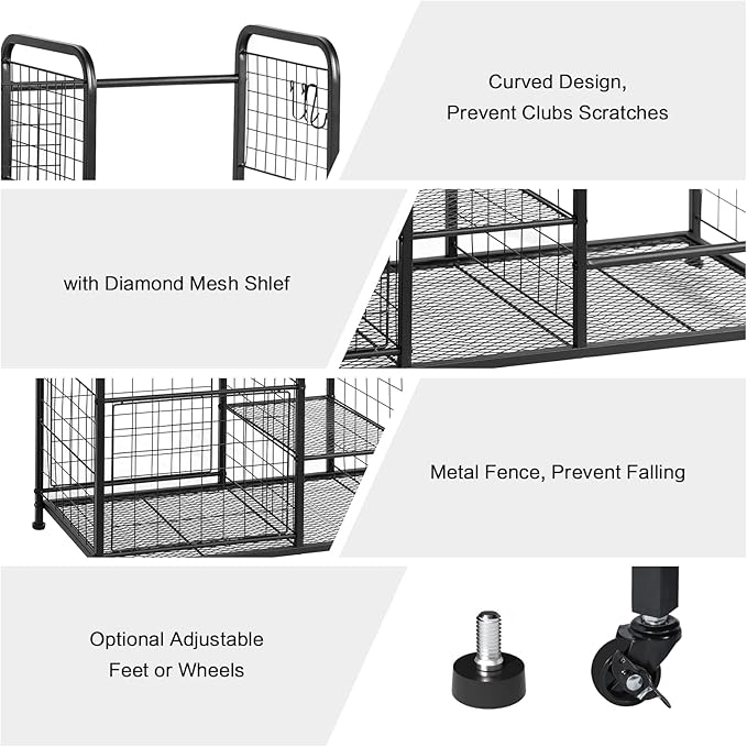 Garage Sports Equipment Organizer & Outdoor Toy Storage, Ball Storage Golf Organizer For Garage with Baskets, 5 Hooks