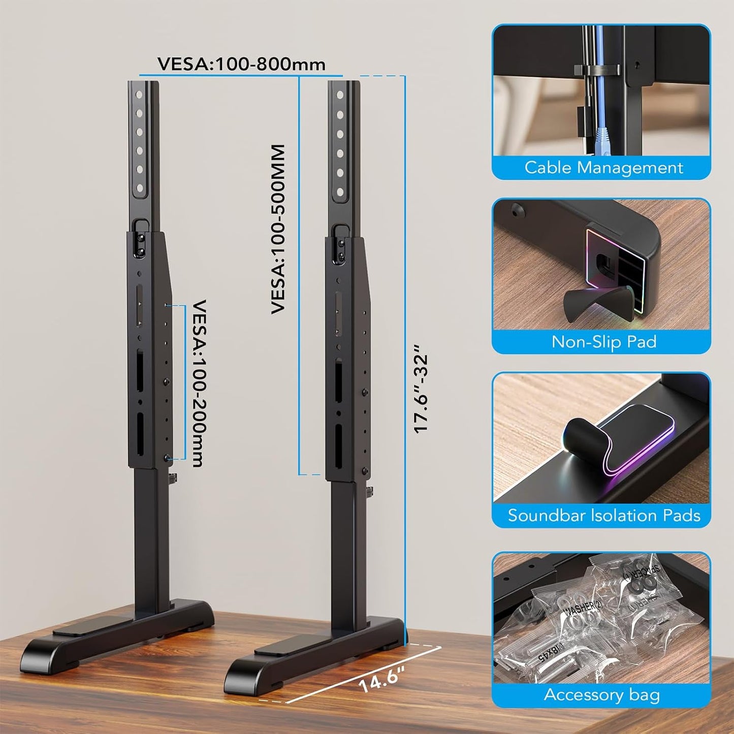 AX WABER 24 80 Inch 7 150lbs, 800x500mm, AX10TB02 Universal TV Stand, Table Top TV Stand Base Wobble-Free Replacement