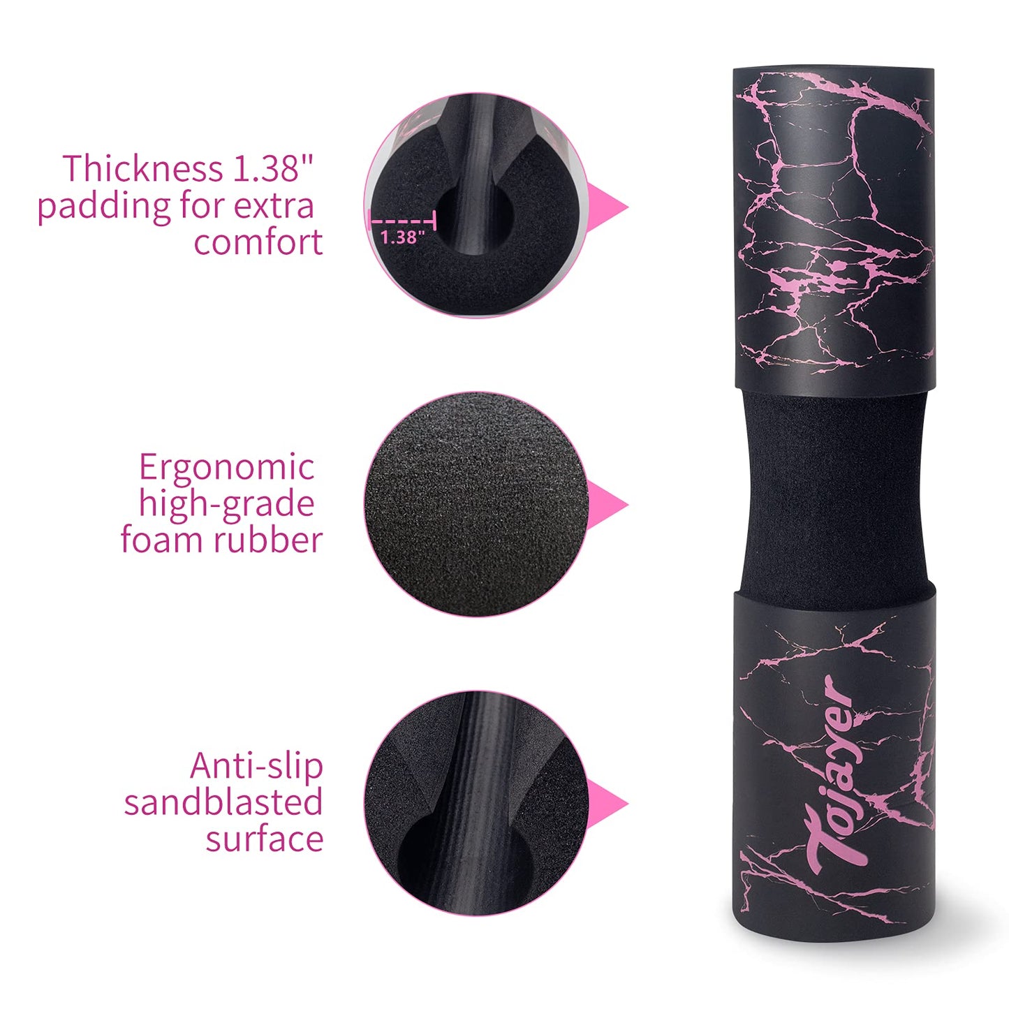 Tojayer Squat Pad Barbell Pad - Neck & Shoulder Protective Foam Workout Weight Lifting Bar Cushion for Lunges & Hip Thrusts, Fit Standard and Olympic Bars Perfectly, Pink Marble