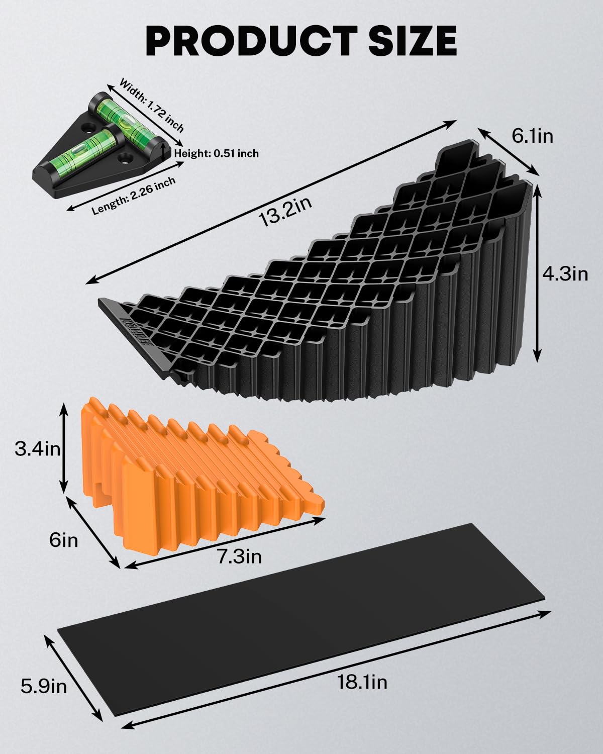 Kohree RV Leveling Blocks, Levels Up to 5", Supports Up to 50,000 lbs, Curved Camper Levelers with Wheel Chocks, Rubber Mats & Carry Bag for Travel Trailers & Fifth Wheels, Orange
