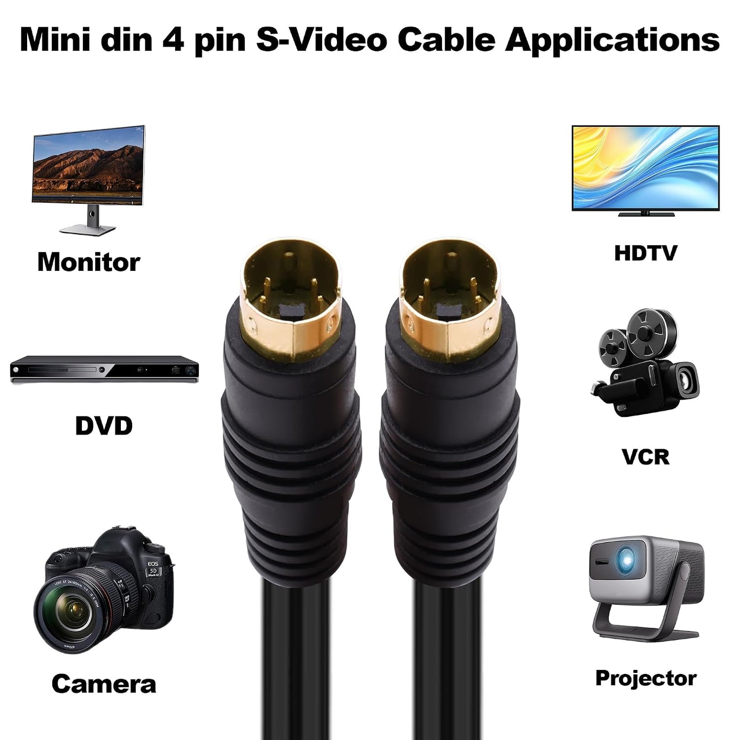 YARCHONN 4 -1.5M-2Pcs (ML) S-Video Cable Pin Mini Din SVideo Male to Male Extension Cable,SVHS Lead Cord Male Connector