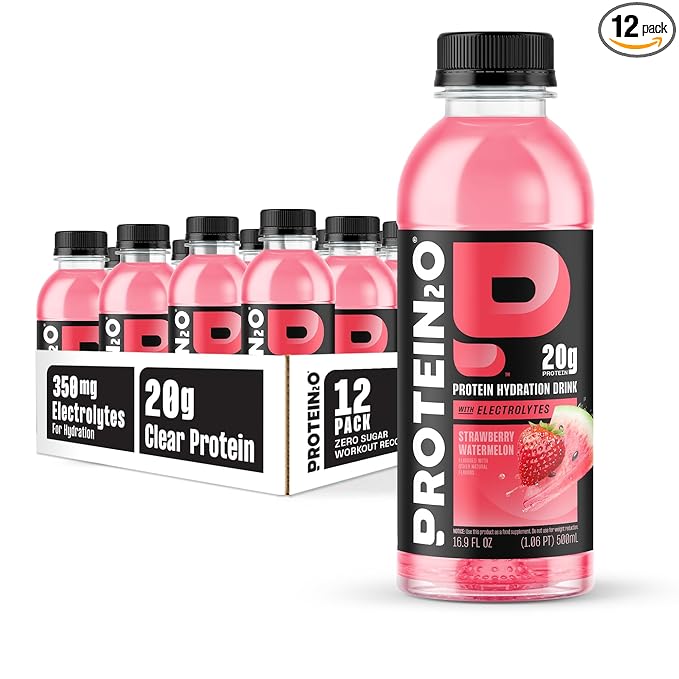 Protein2o Hydration Drink - 2-in-1 Liquid Clear Whey Protein Isolate and Electrolyte Drink - 20g Protein, Vitamins B5, B6 - Post-Workout Recovery - 16.9 Fl Oz - 12 Count Strawberry Watermelon