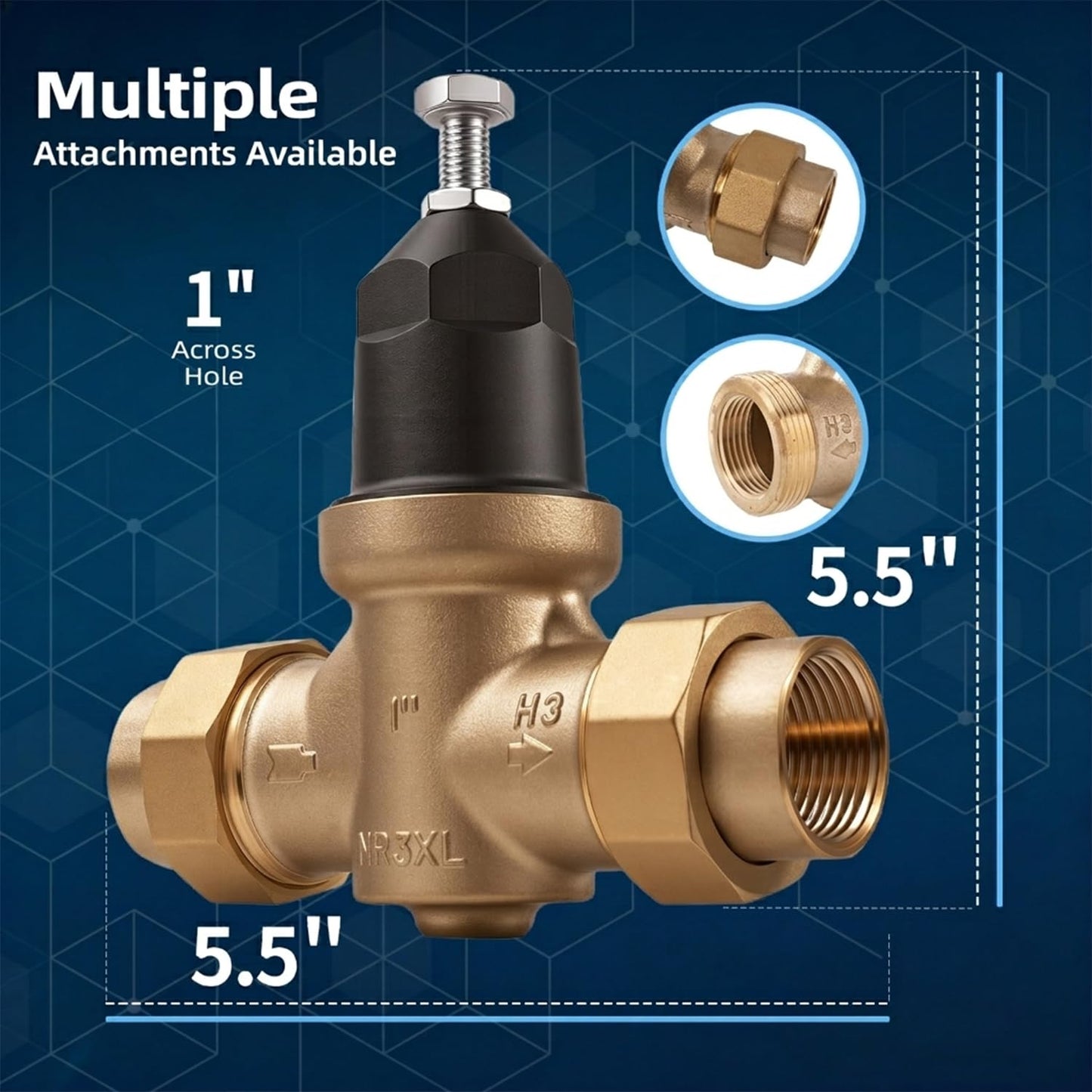 Upgraded 1" Brass Pressure Reducing Valve，Water Pressure Regulator for home with Double Union FNPT Connection - Stainless Steel Strainer Screen (1 inch)