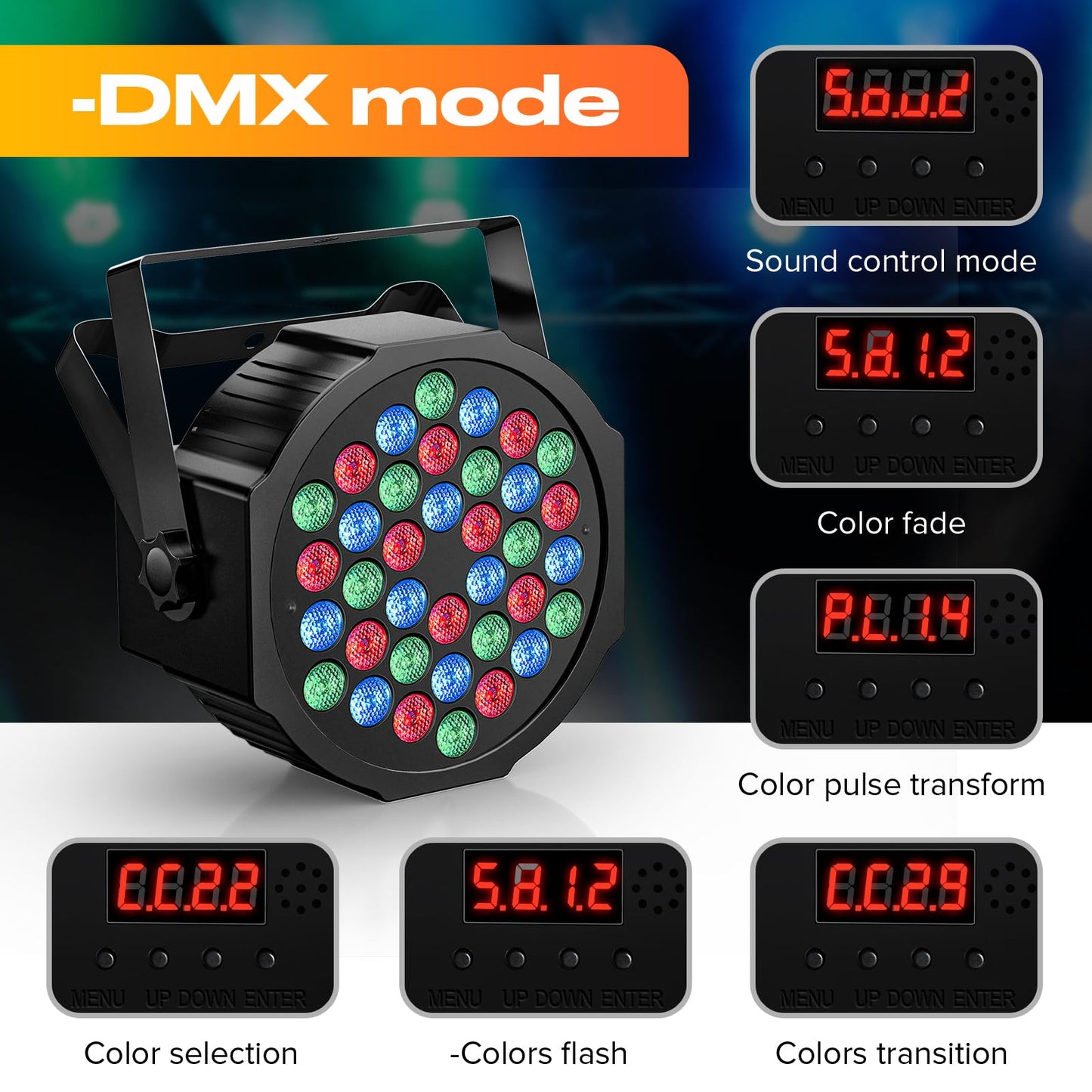 Rechargeable Stage Par Lights U`King RGB 36 LED Uplights Battery Powered with RGB 36W DJ Uplights Sound Activated Remote Control for Wedding DJ Disco Events Halloween Church Live Party- 8 Pack