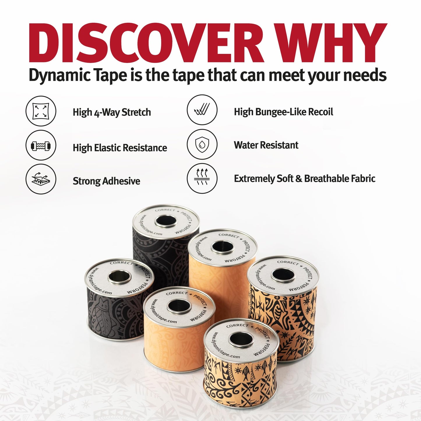 Dynamic Tape Eco - Elastic Athletic Tape Made from Recycled Materials | 4Way Biomechanical Stretch & Stronger Recoil Than Kinesiology Tape | for Sports, Muscle & Joint Load MGMT | 3” (Grey/Black)
