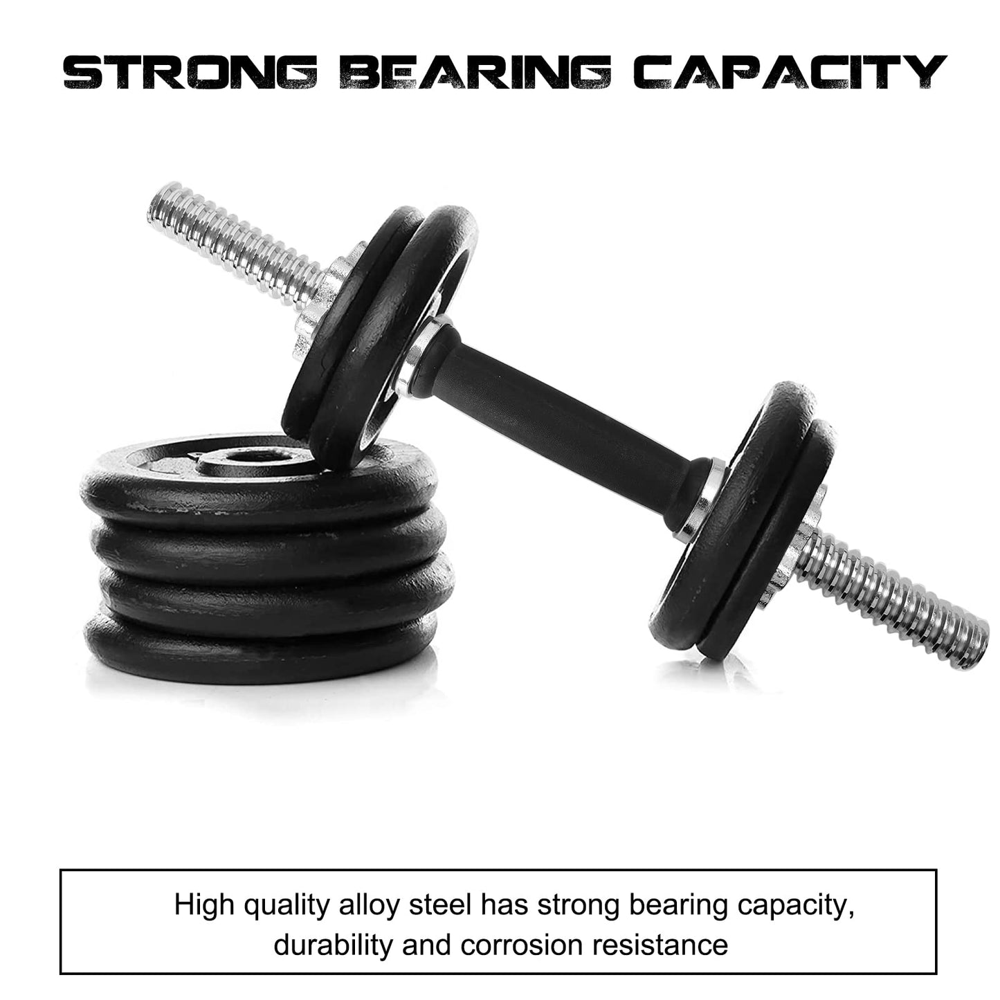 Threaded Dumbbell Rubber Handles 1 Inch Pair, 14" Adjustable Dumbbell Bar Handles, Fits Standard Weight Plates with 1” Diameter, for Gym Workouts, Exercise, Weightlifting, Sold in Pair