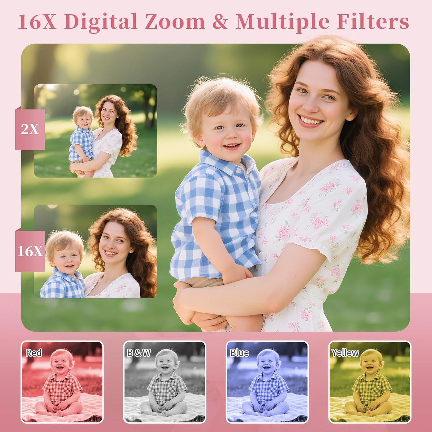 Basdecm 4K 50MP -16X 6 7 8 9 10 Digital Camera for Kids: Pink Camera for Photography Zoom Anti-Shake, Date Stamp