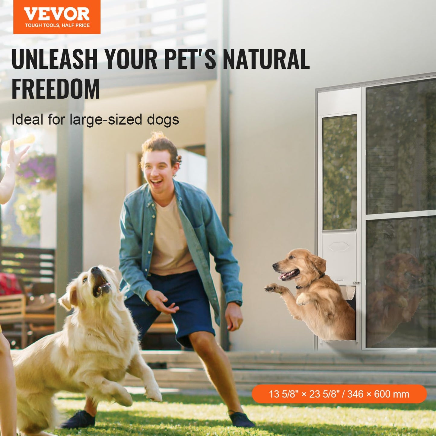 VEVOR Dog Door for Sliding Glass Door, 75 7/8"-80 11/16" Adjustable Height Doggy Door for Sliding Doors, Aluminum Frame Tempered Glass Pet Door with Hinge Structure Flap and Lock (X-Large)