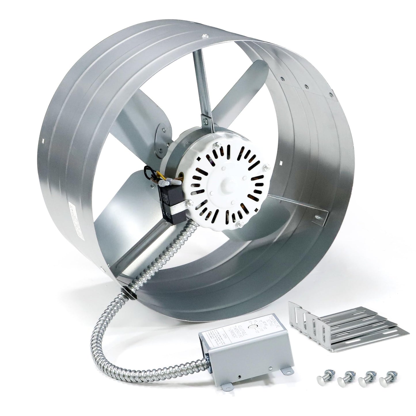 Hipoilk Gable Mount Power Attic Fan with Adjustable Thermostat, 15 Inch Attic Exhaust Fan, 1650 CFM, 1075 RPM, 3.4 Amp