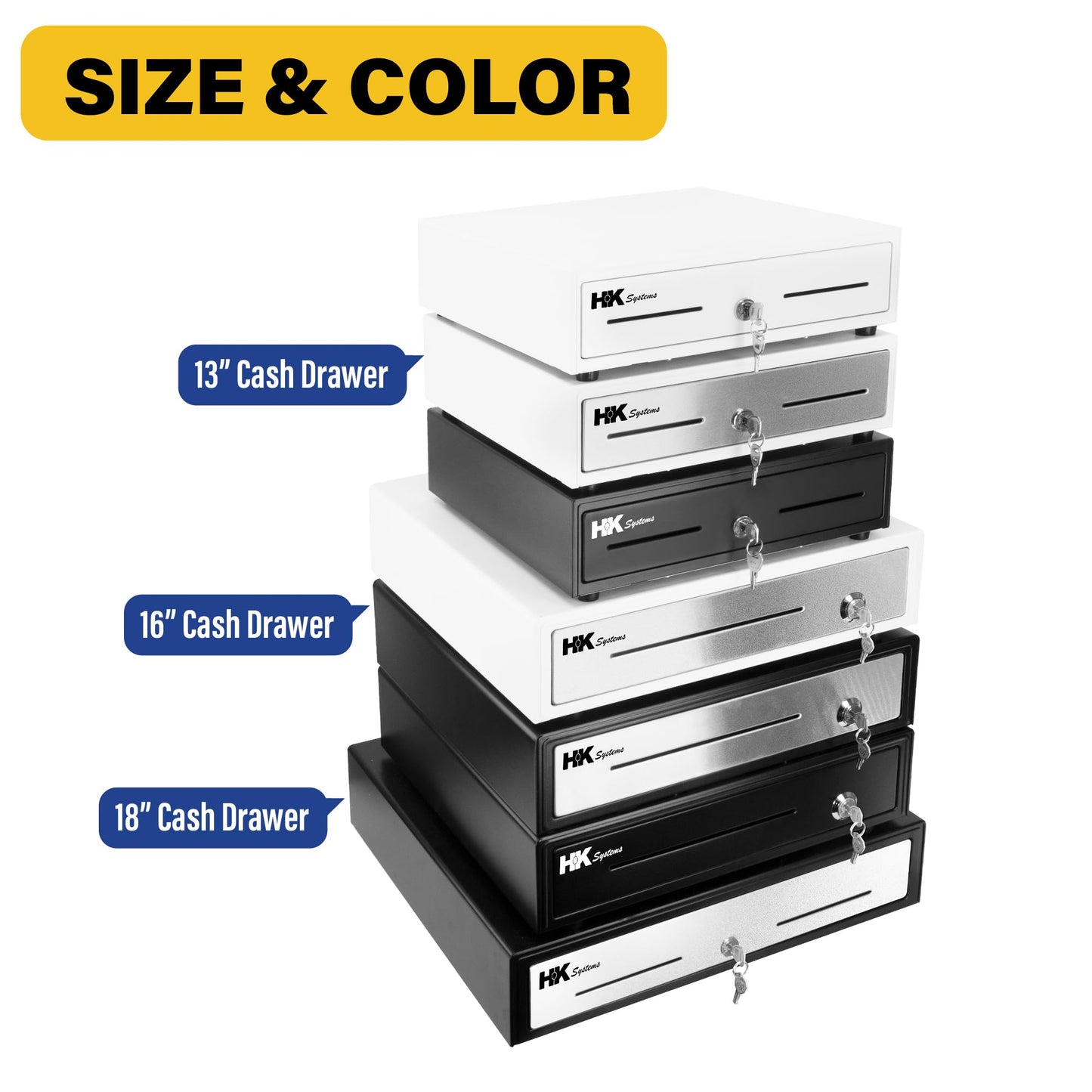 HK SYSTEMS 16" "Stainless Steel" Front Heavy Duty Black POS Cash Drawer with 5Bill/5Coin with Under Counter Mounting Metal Bracket