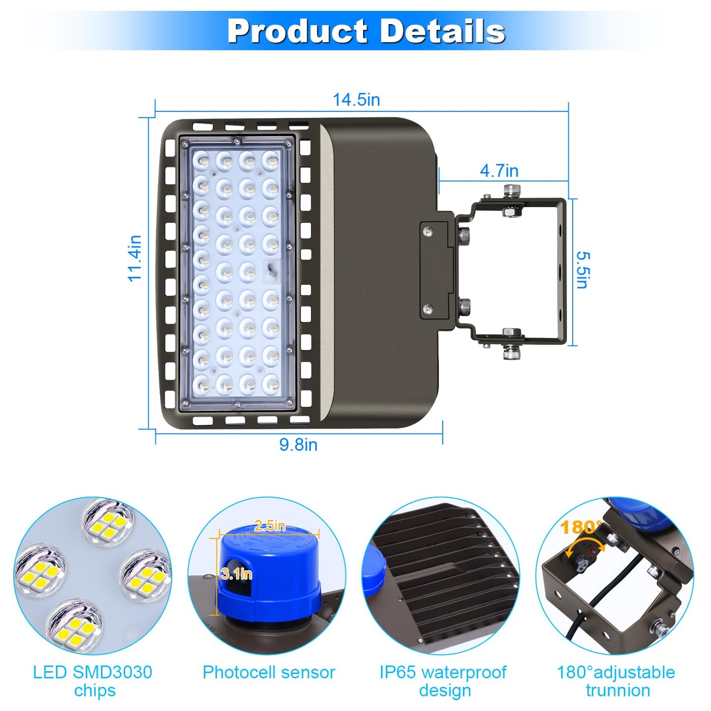 BIRITALO 22500lm LED Parking lot Light Trunnion Dusk to Dawn 150W LED FloodLights Outdoor Wall Mount Security Commercial 85-277V IP65 Waterproof 5000K Shoebox Barn Light for Yard,Street 3 Pack