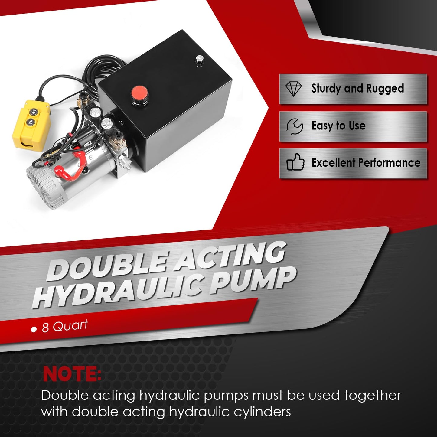 Nakkaa 12V DC Hydraulic Power Device 8 Quart Double Acting Hydraulic Dump Trailer Pump for Lifting and Lowering Dump Trailer Trucks