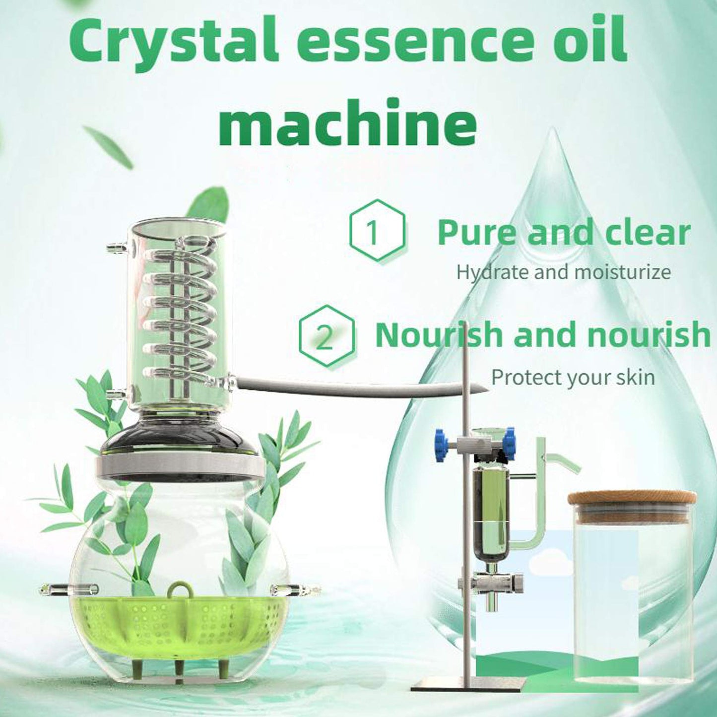 YUEWO 1Gal/4Liters Crystal Essential Oil Distillation Equipment Hydrosol Extractor Machine Water Distillers Home Brewing Kit for Home Countertop (Height:450cm/177inch+Essential Oil Separator)