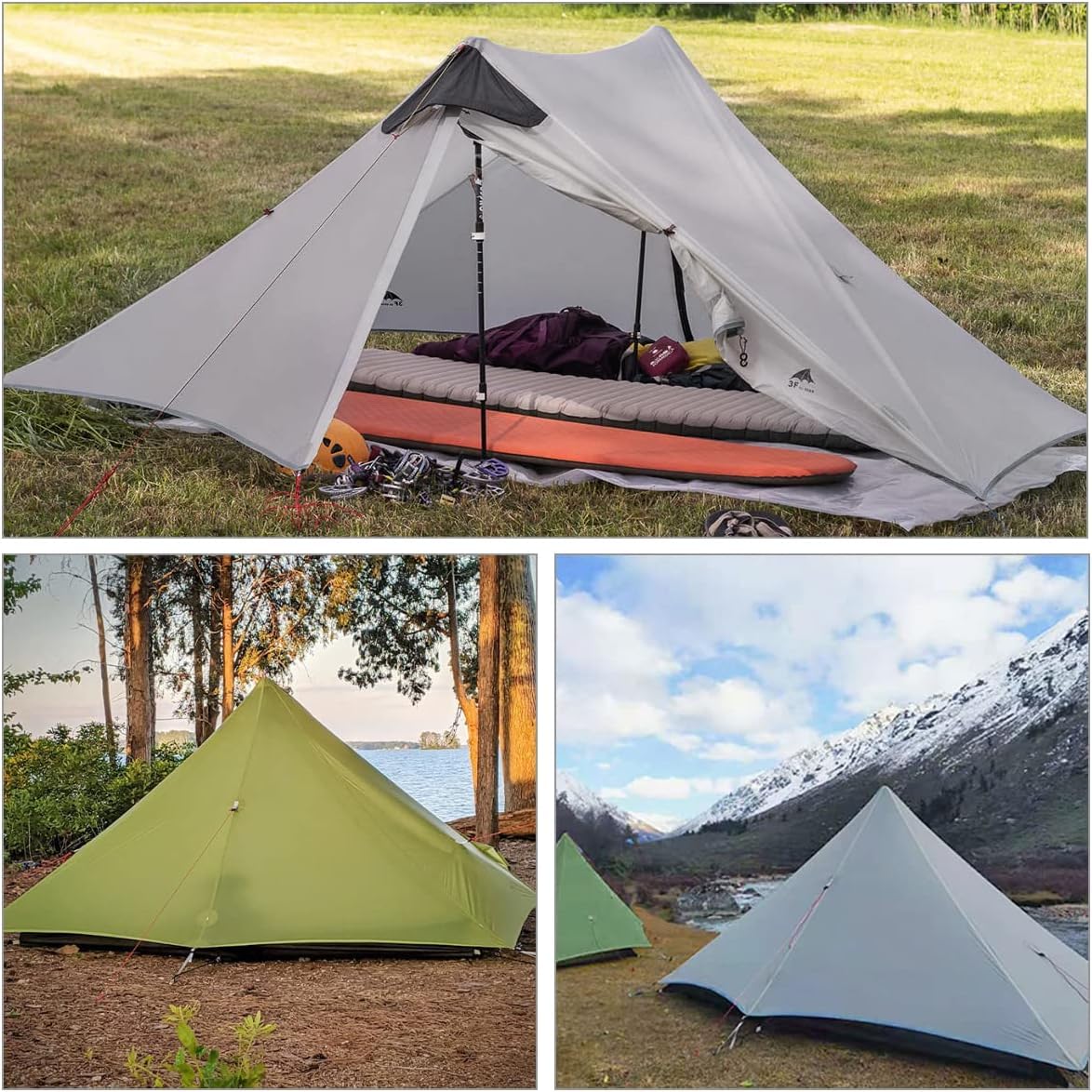 Ultralight Tent 3-Season Backpacking Tent 2 Person Camping Tent, Outdoor Lightweight LanShan Camping Tent Shelter for Camping, Trekking, Kayaking, Climbing, Hiking, 2 Person/Grey White