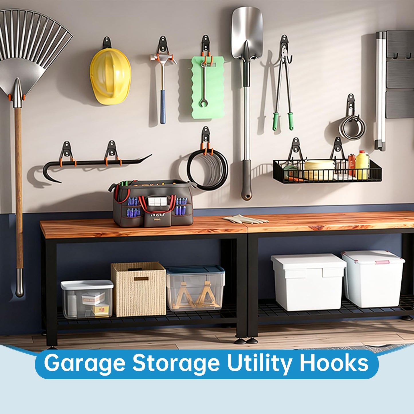 GeeWatom Garage Storage Utility Hooks，Garage Garden Tool Organizer，Steel Wall Mount Hooks, Garden Small U Hooks (4 Pack-Black)