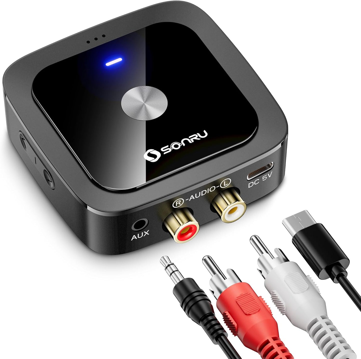 SONRU 6.0 24-Hour 3.5mm/RCA, Bluetooth Receiver, Bluetooth Adapter for Old Receiver, Low Latency, Battery Life with AUX