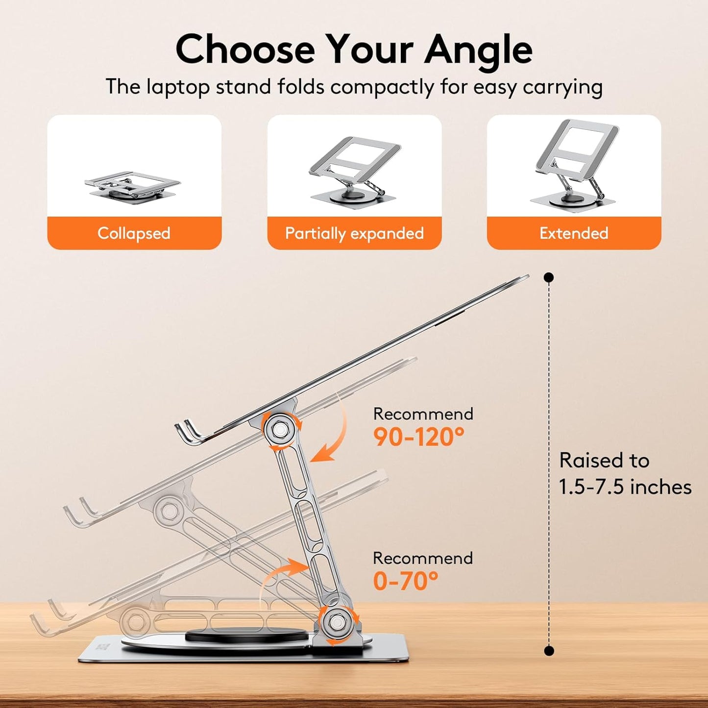 TECKNET 360 10-17" Laptop Stand for Desk, Rotating Base, Ergonomic Foldable Computer Stand for Laptop Riser Height