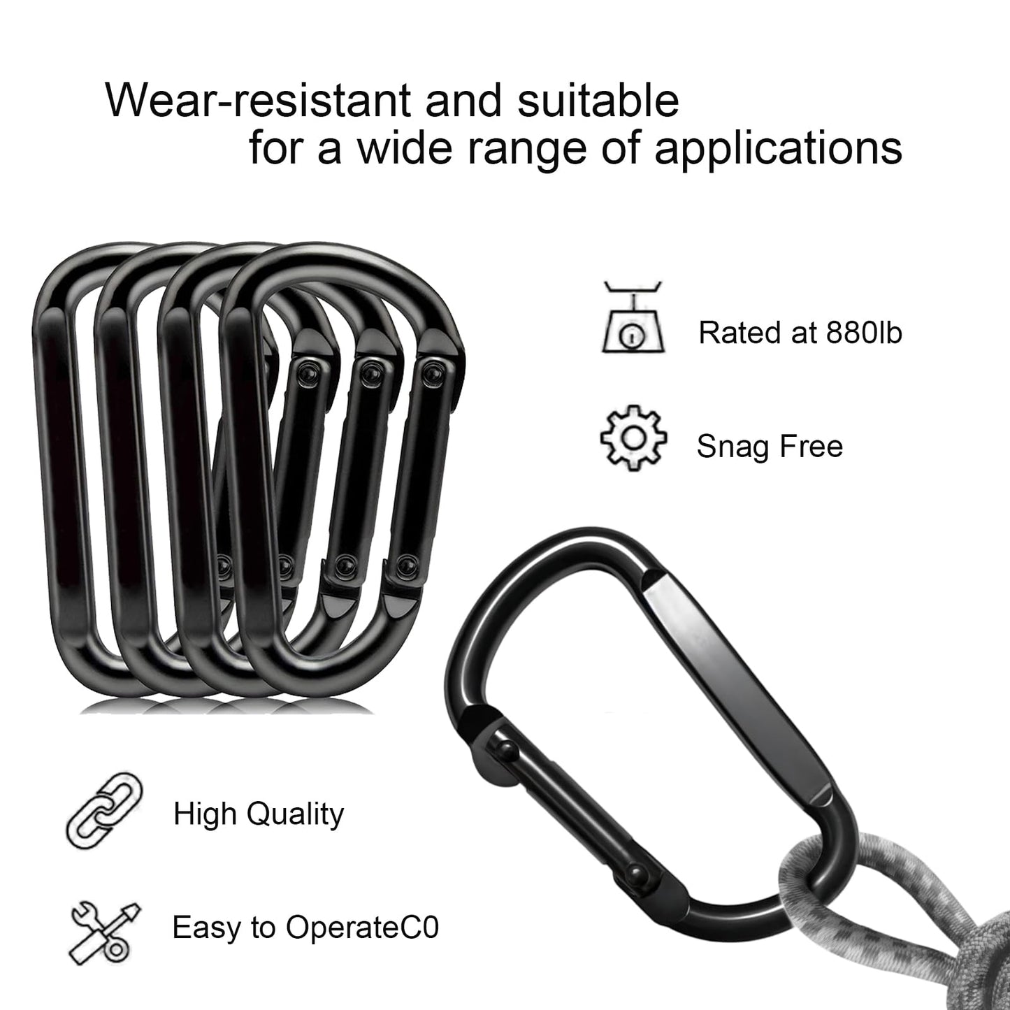 10 Pcs Heavy-Duty Carabiner, D-Shaped Spring Hook, Suitable for Camping, hammocks, Hiking, Keychains, Dog leashes, and Small Hooks for Key Rings