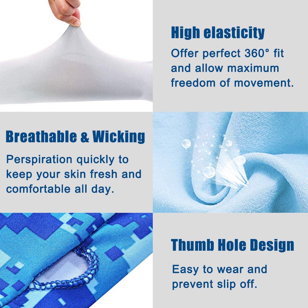 Bacophy 3 Pairs Arm Sleeves with Thumb Holes Women Men UV Protection Cooling, UPF 50 Compression Long Arm Cover