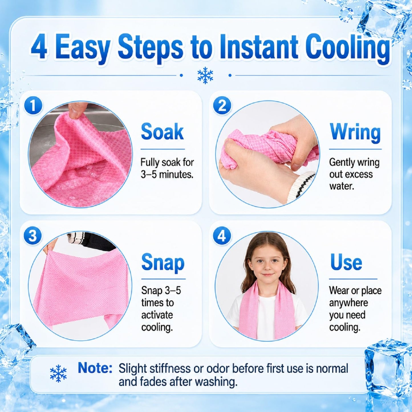 BobbleT Kids PVA Cooling Towels 4 Pack (30"x9") - Mini Instant Ice Cooling Towels for Neck & Face with UPF 50+ Sun Protection, Reusable Summer Heat Relief for Outdoor Activities, Pink