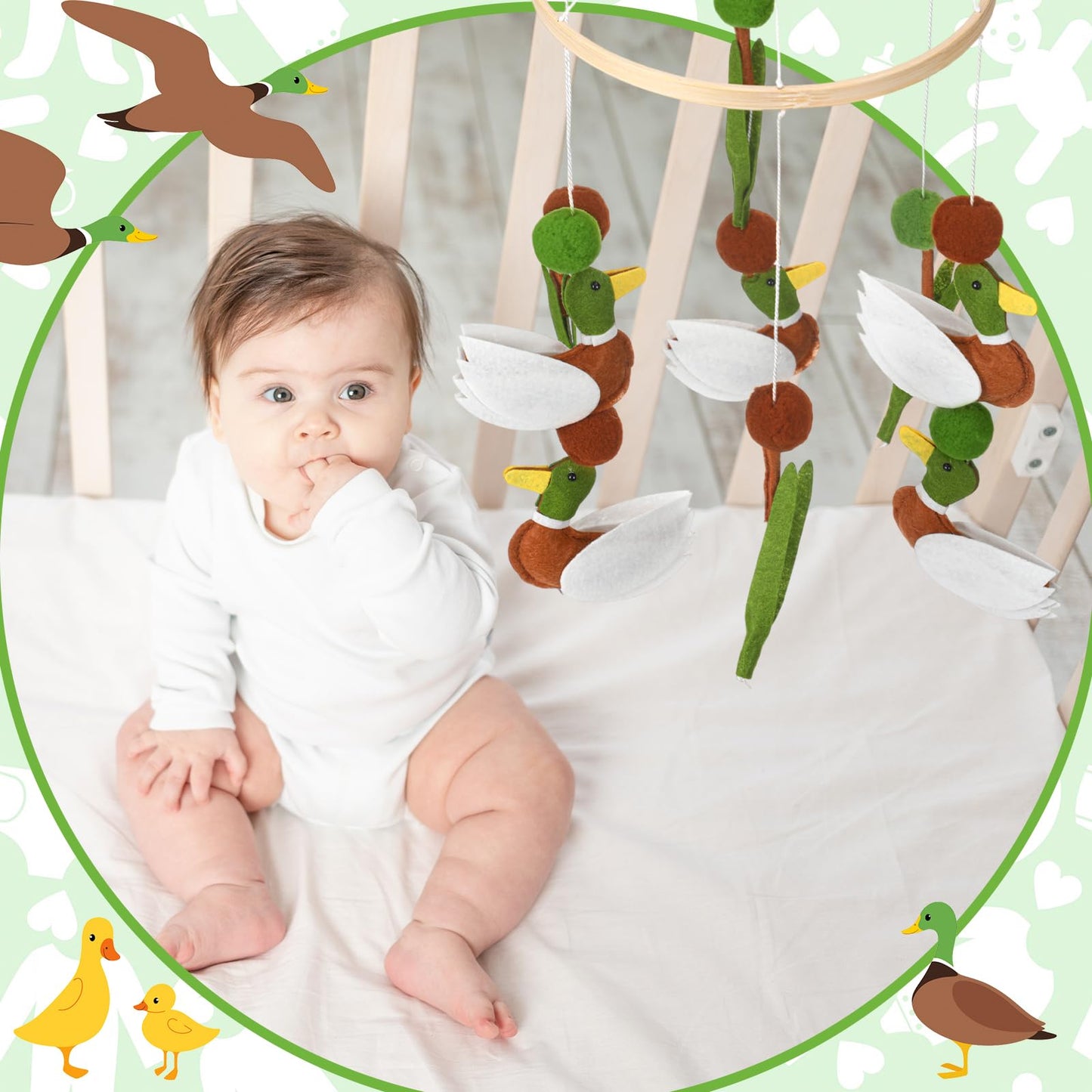 Sonwyoung Mallard Duck Baby Mobile for Crib Nursery Felt Wooden Wild Mallard Duck Hanging Decor for Infant Mobile Crib Newborn Gift for Boys Girls Stuff Neutral