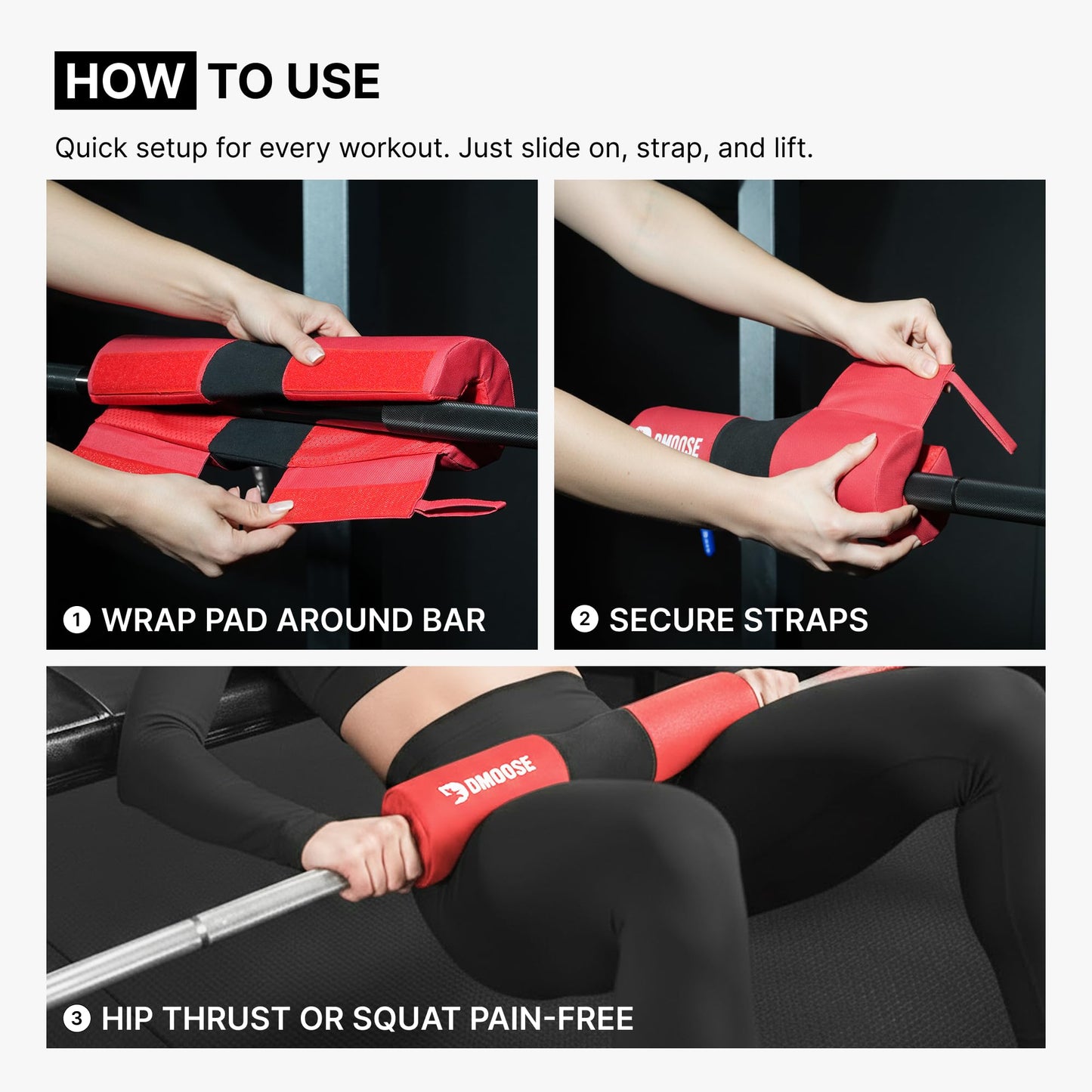 DMoose Fitness Barbell Pad for Hip Thrust, Squat & Lunges - Non-Slip Thick Foam Cushion for Neck and Back Support with Two Straps - Hip Thrust Pad for Leg Day - Fits All Olympic Bars (Cocoa Brown)