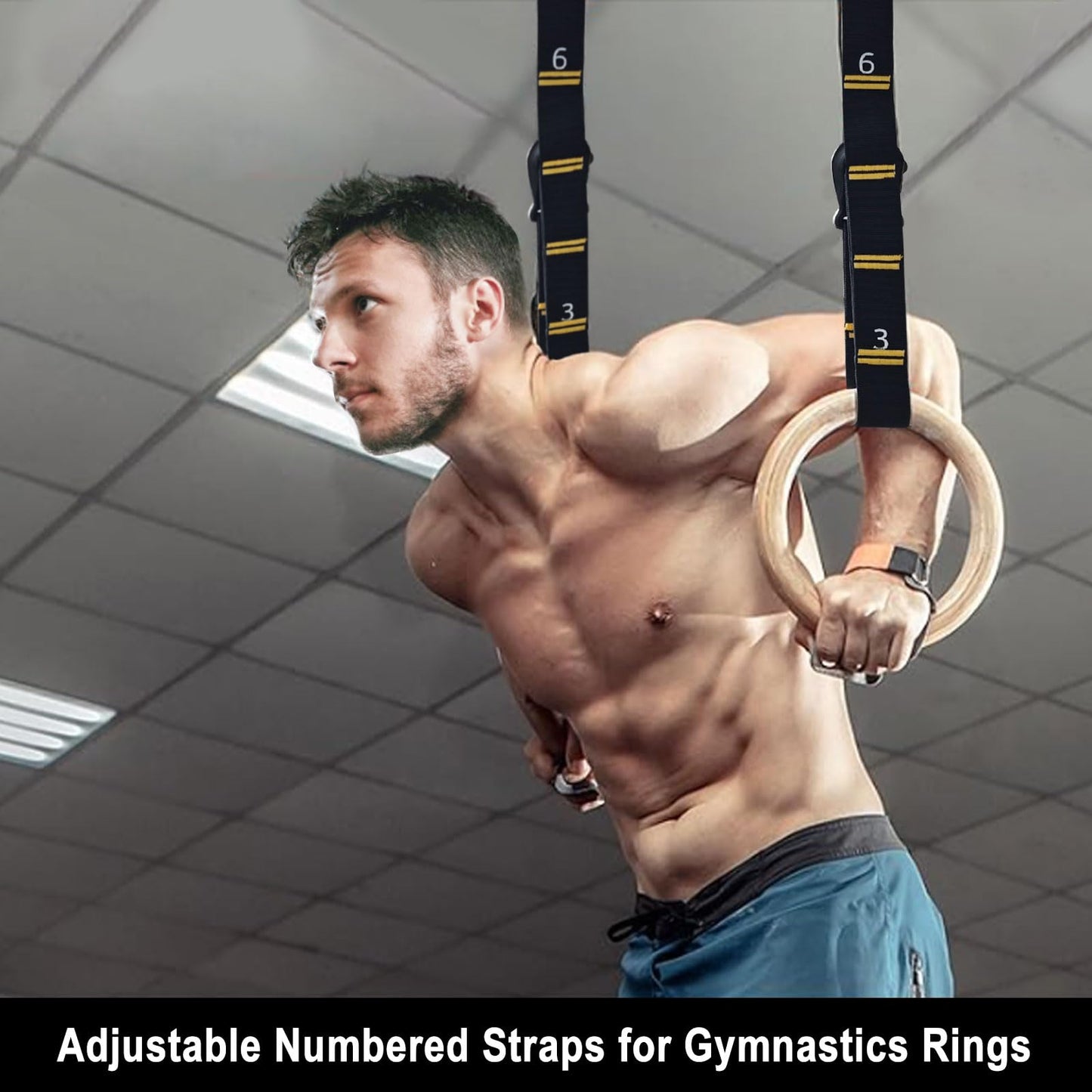 Powerfeng Adjustable Numbered Straps for Gymnastic Rings & Pull Up Handles, 8.2FT Long Each, 1000LBS Weight Capacity, Home Gym DIY Pull Down System Accessories(Only Straps No Rings)