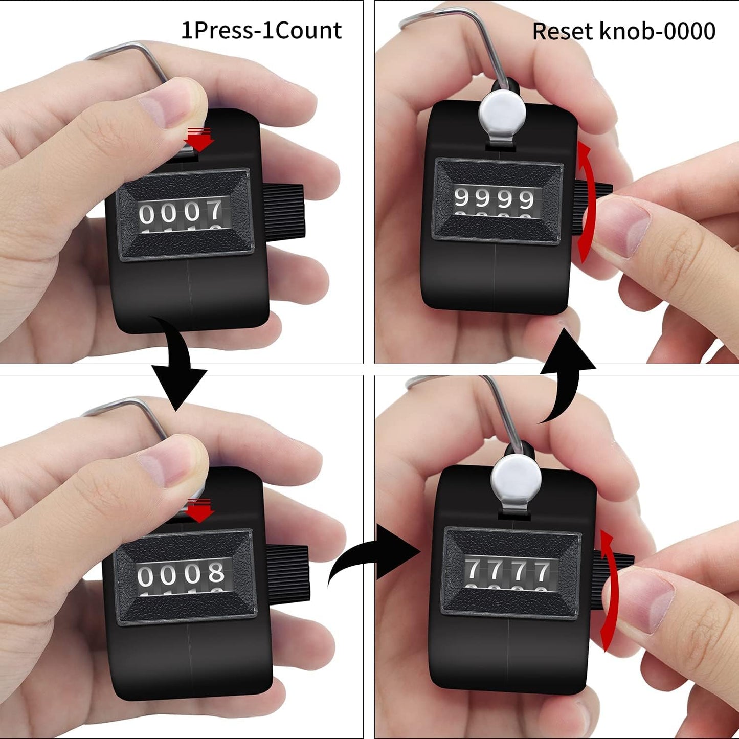 Clicker Counter Handheld Tally Counter 4-Digit Number Counter, 2 Pack Hand Mechanical Counters Clickers Pitch Umpire Click Counter for Coaching, Knitting, People, Lap, Fishing, Golf, (Black Green)