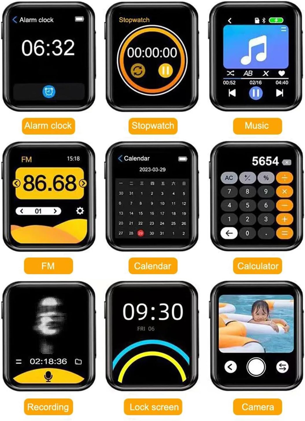 Laugwey MP3 Player,2inch MP4 Portable HiFi Music Touch Screen Media Player Built in Camera,Speaker, Video