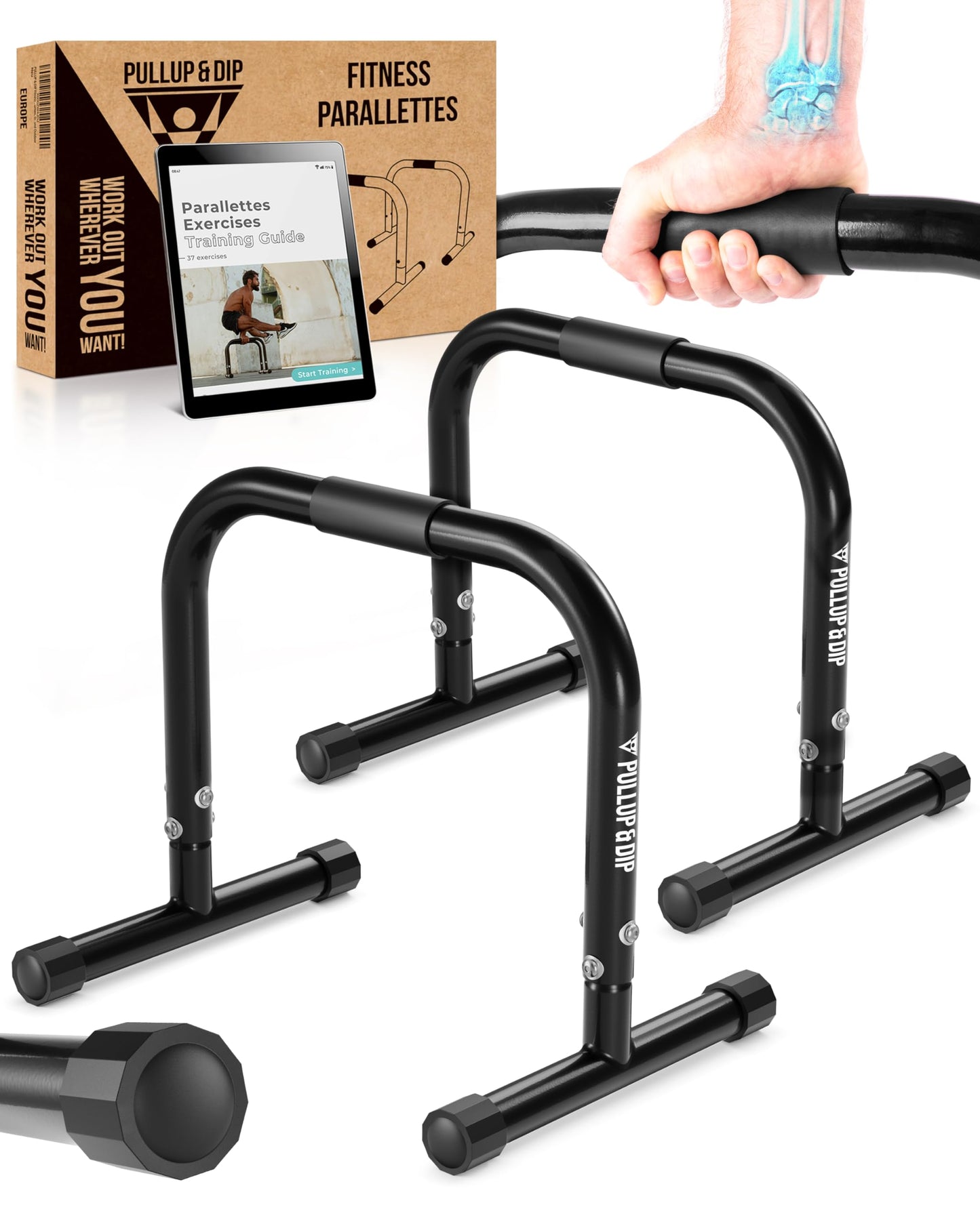 PULLUP & DIP Fitness Parallettes, Medium Parallette Bars For Calisthenics, Crossfit & Gymnastics, Handstand Bars With Extra Wide Handle & No Wobbling
