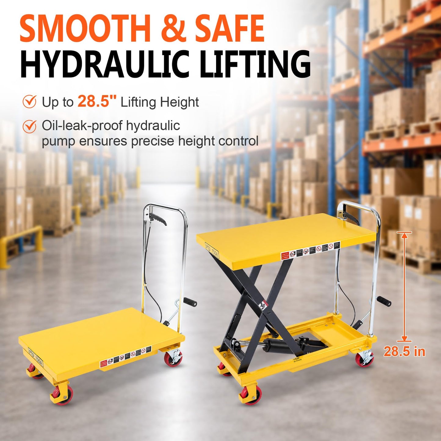 Claw Road 2026 New Hydraulic Lift Table Cart 500LB Capacity, 32" Lift Height, Manual Scissor Lift Cart with Foot Pedal, Release Handle & Locking PU Casters for Warehouse, Workshop, Garage, Yellow