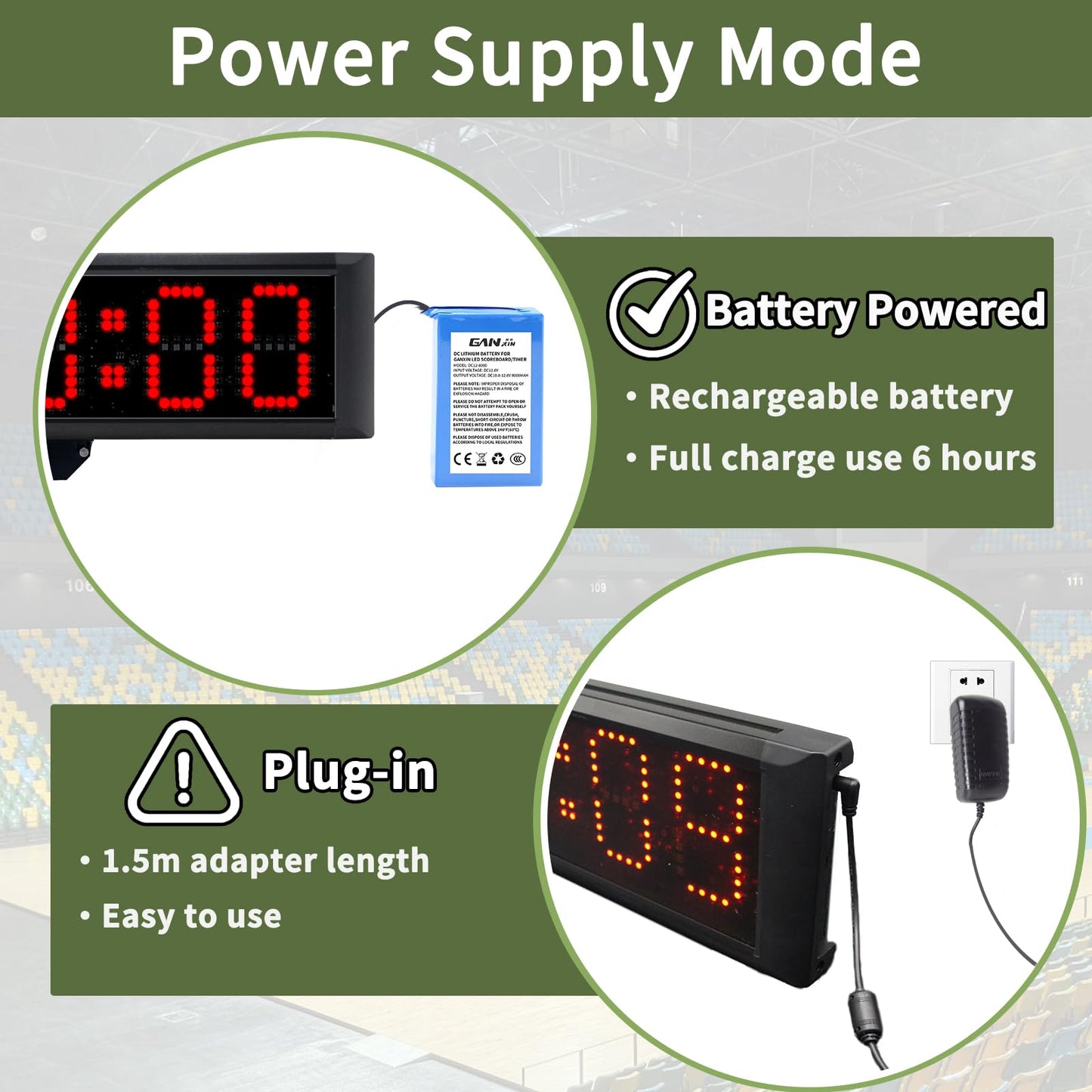 GAN XIN Large LED Display Digital Race Timer Clock with Tripod,Battery,Remote Control,Function-Countdown/Up/Time Clock,for Sports Events, Races, Meetings, Presentations (Non-Waterproof +RGB)