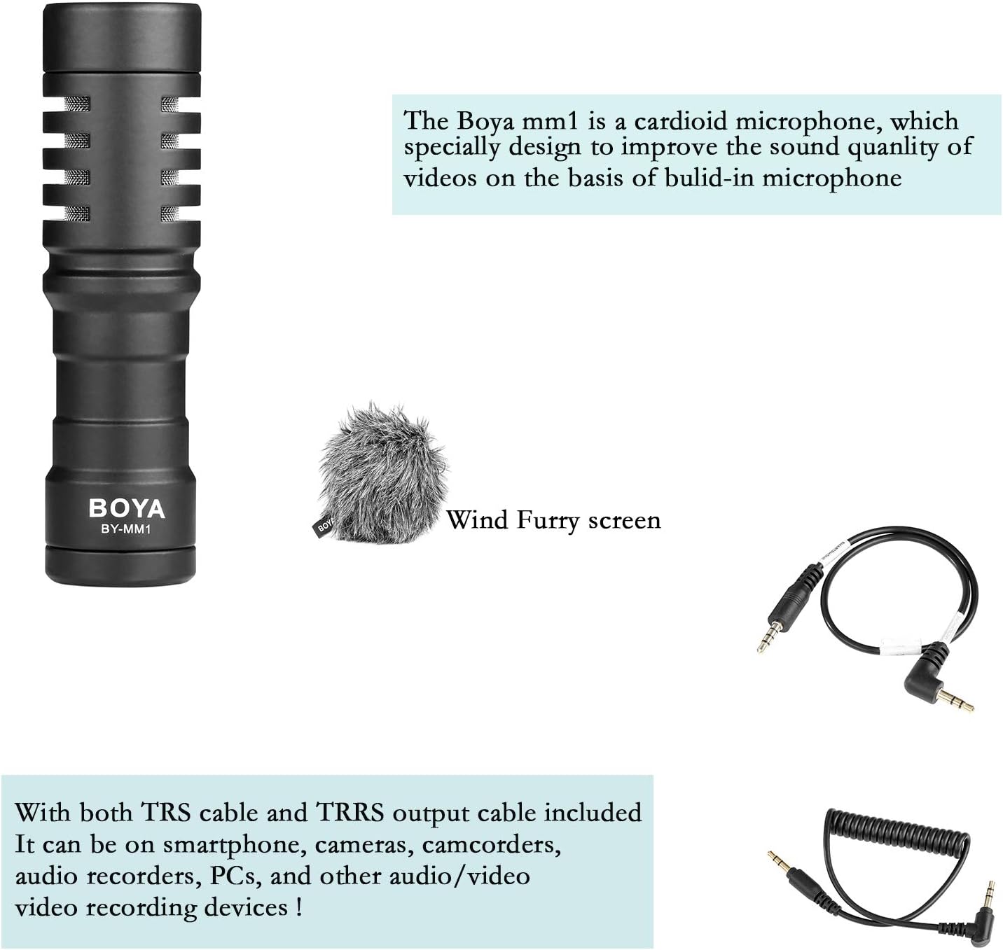 BOYA MM1 Universal Camera Microphone Super-Cardioid Shotgun Microphone with Shock Mount for Camera, Consumer, Camcorder