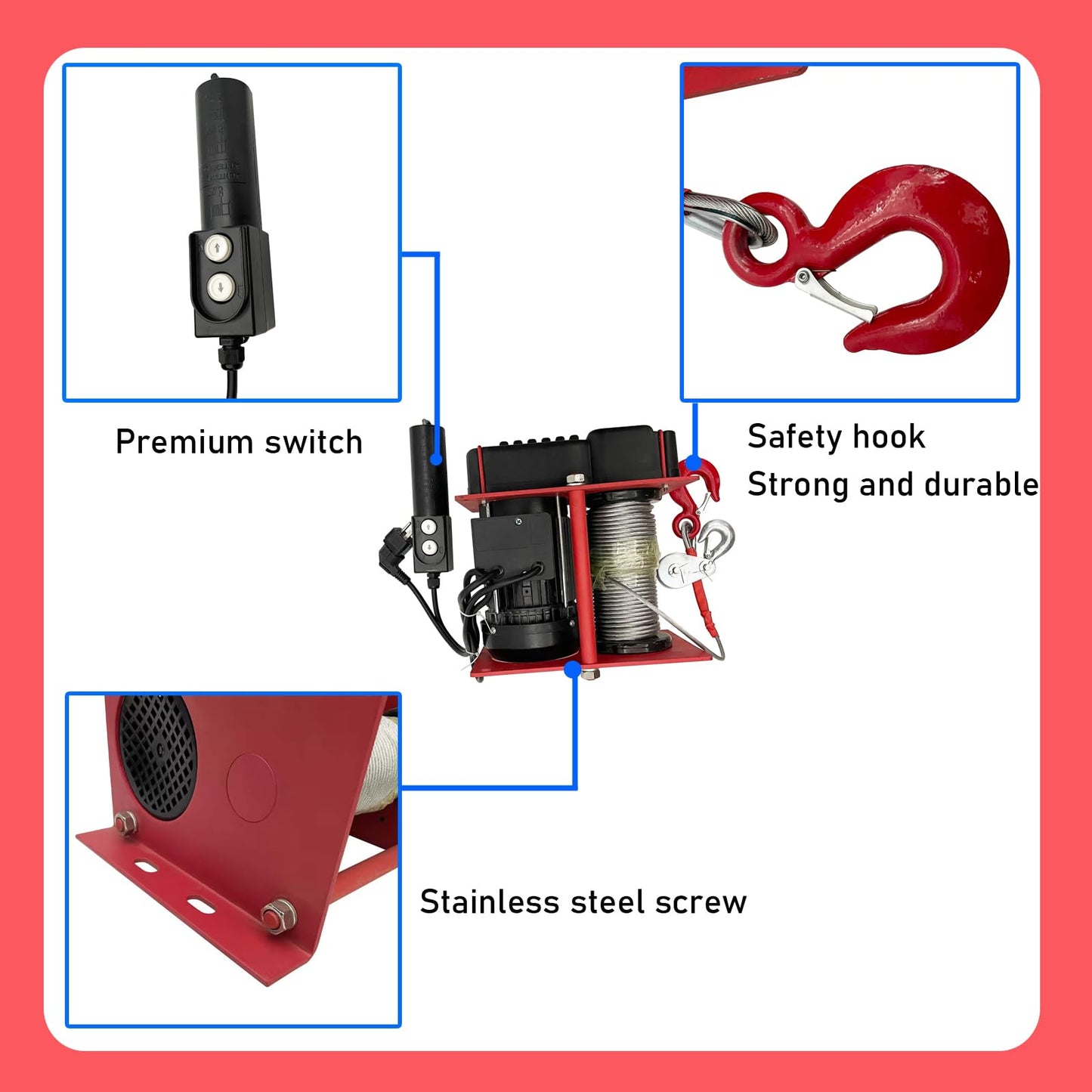 IntXanth Small Electric Hoist 220v 400-800kg Electric Winch Lift Hoist 30M Lift Height Lifting and Towing