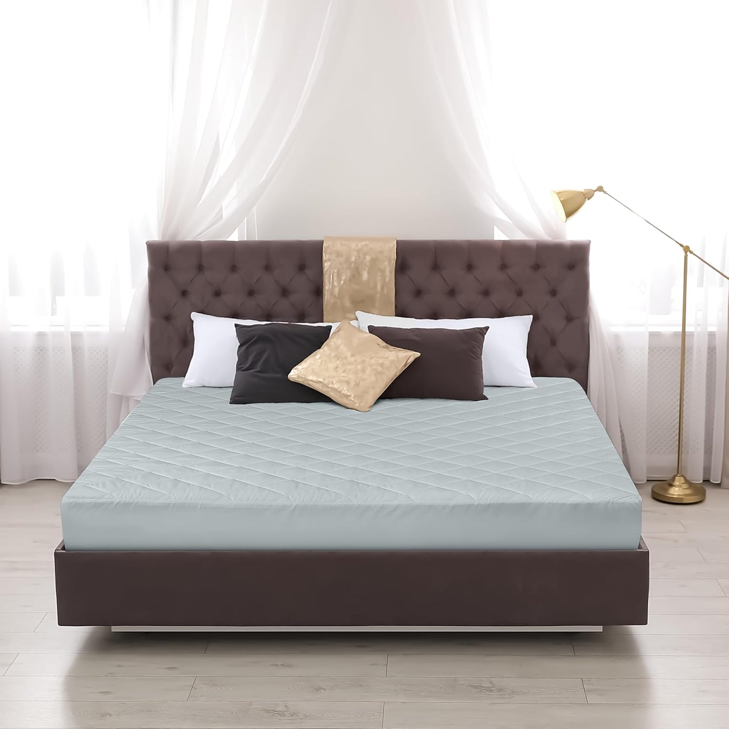 Utopia Bedding Quilted King Size Mattress Pad - Deep Pocket Protector, Machine Washable | Light Grey