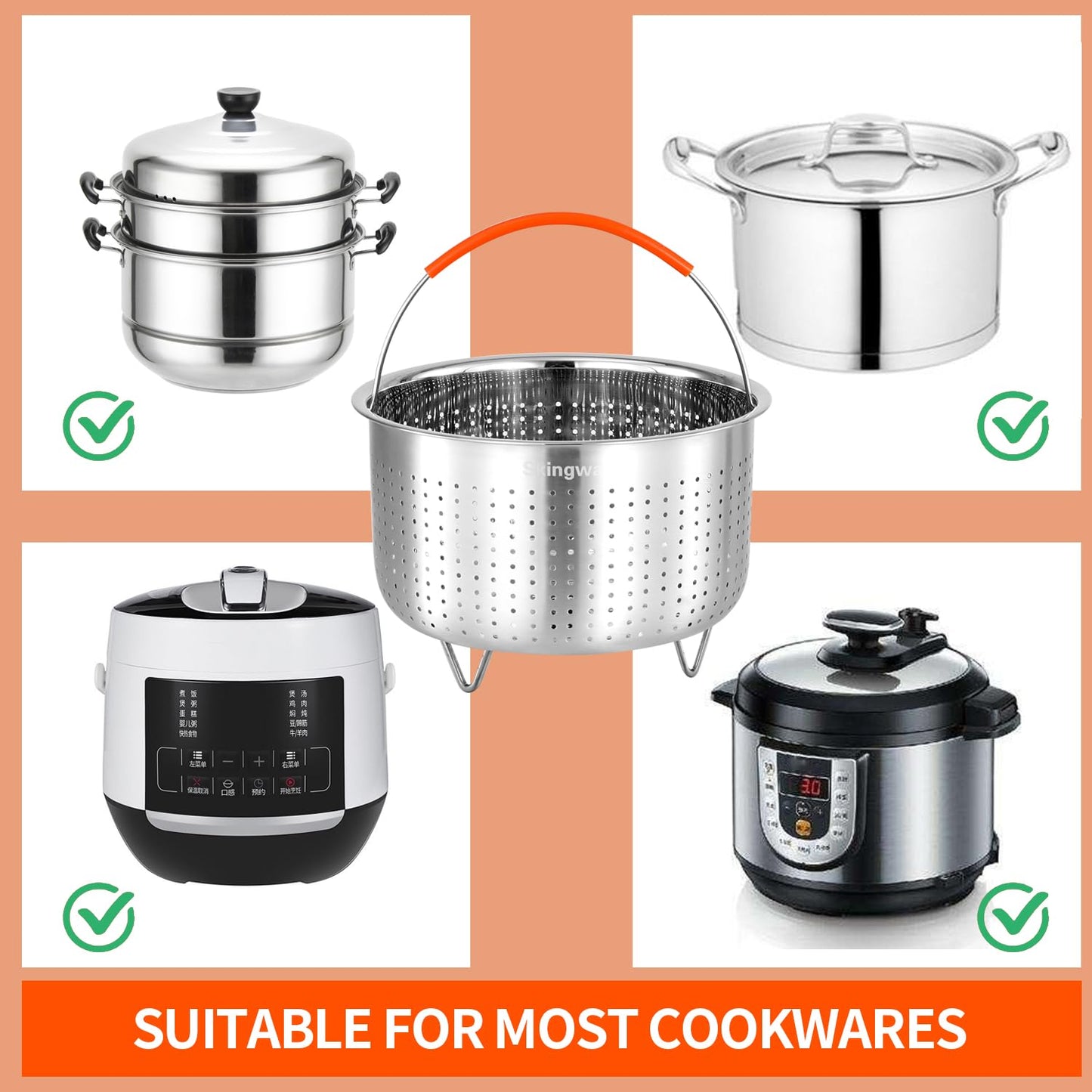 Steamer Basket for Instant Pot, Stainless Steel Vegetable Steamer Basket Insert for Pots (3qt)