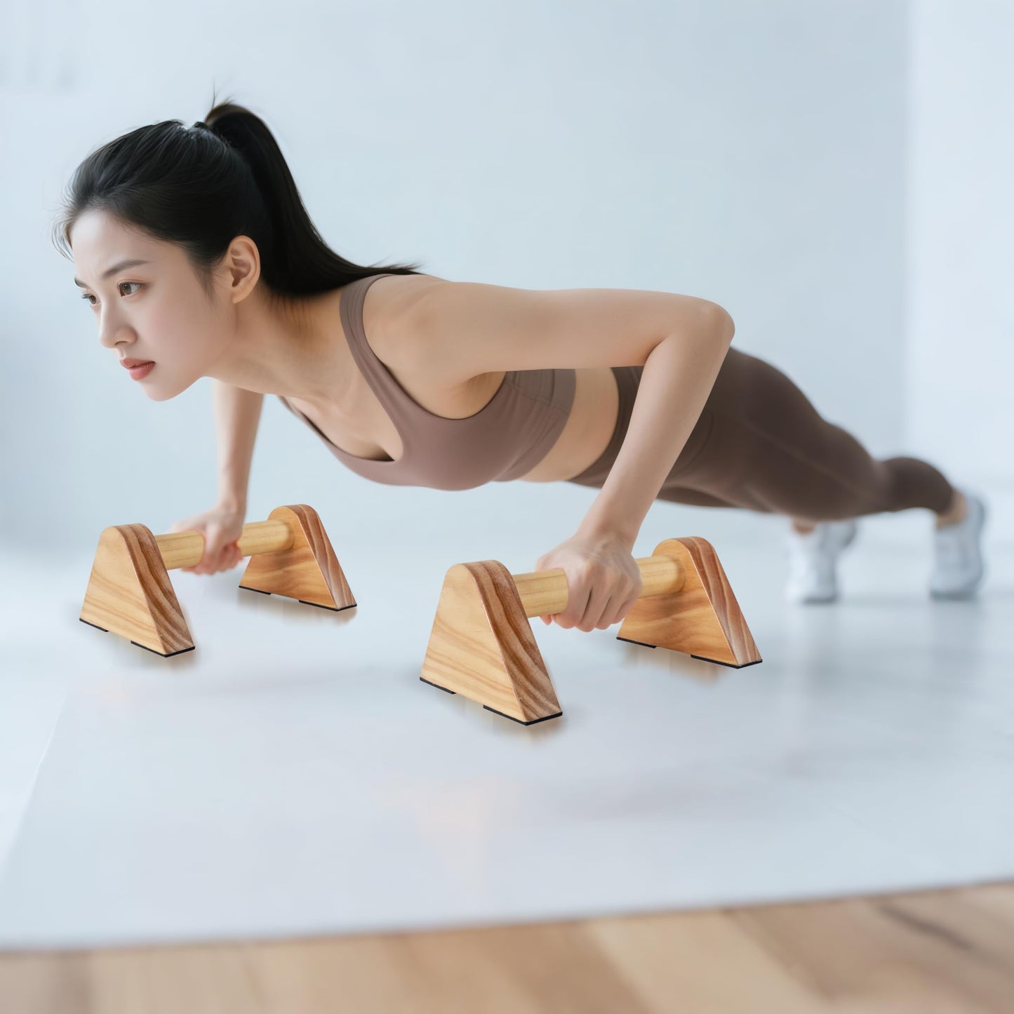 BESTWEI 1 Pair Wood Parallettes Bars Pushup Handles for Men - Calisthenics Equipment Push Up Bars, Gymnastics Handstand Training Planche Bar, Handstand Blocks