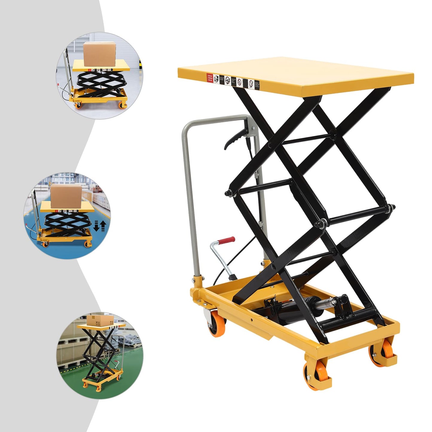 770lbs Hydraulic Lift Table Cart, 51" Double Scissor Lift Table Pallet Truck Lift Height Manual Hydraulic Scissor Cart Mobile Platform Cart w/ 4 Locking Wheels for Material Handling and Transportation