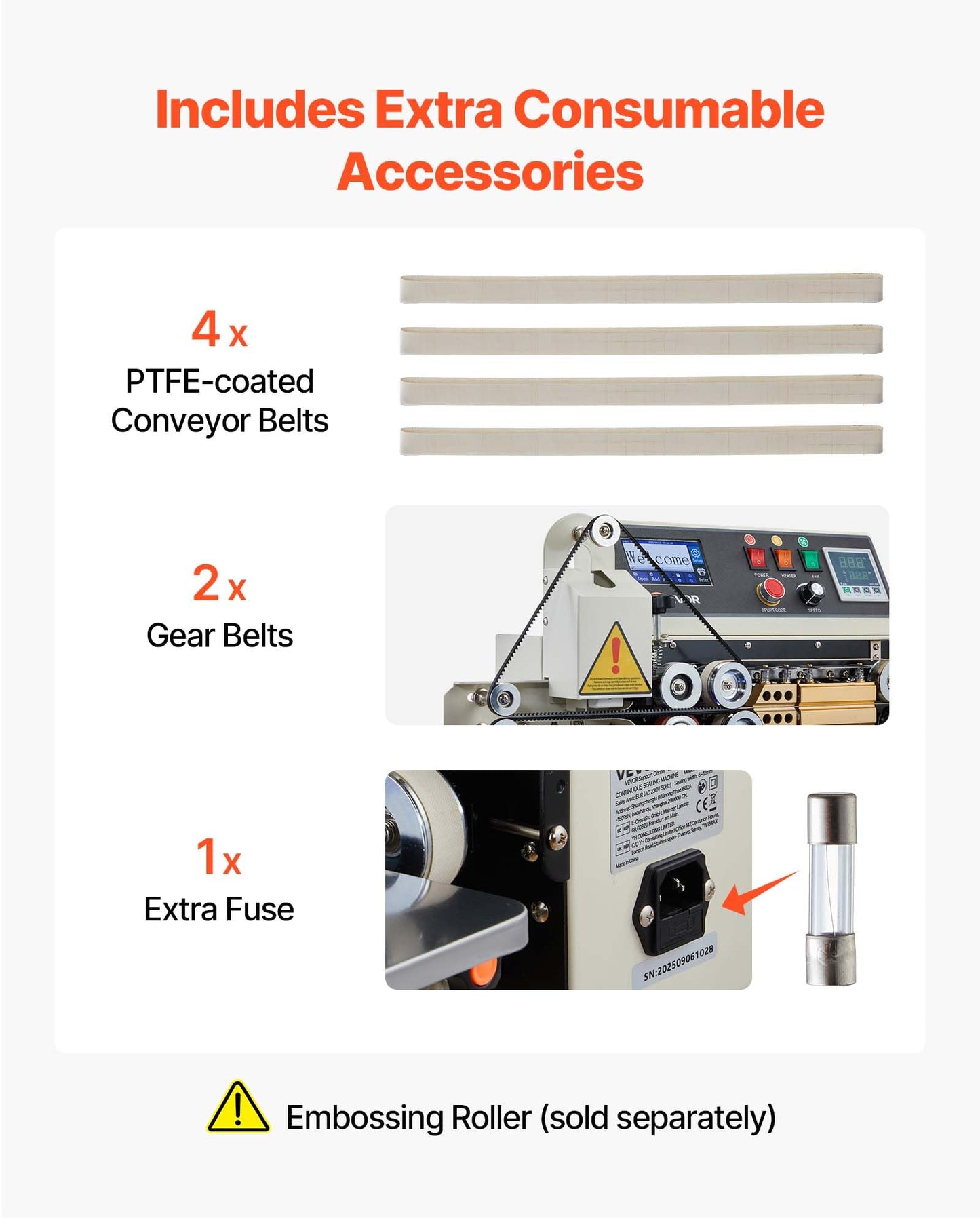 VEVOR Continuous Bag Band Sealing Machine, 0.24-0.47 in Seal Width, Horizontal Band Sealer Machine with Ink Printing, Temp & Speed Adjustable, Heat Sealing Machine for 0.001-0.03 in Plastic Bags